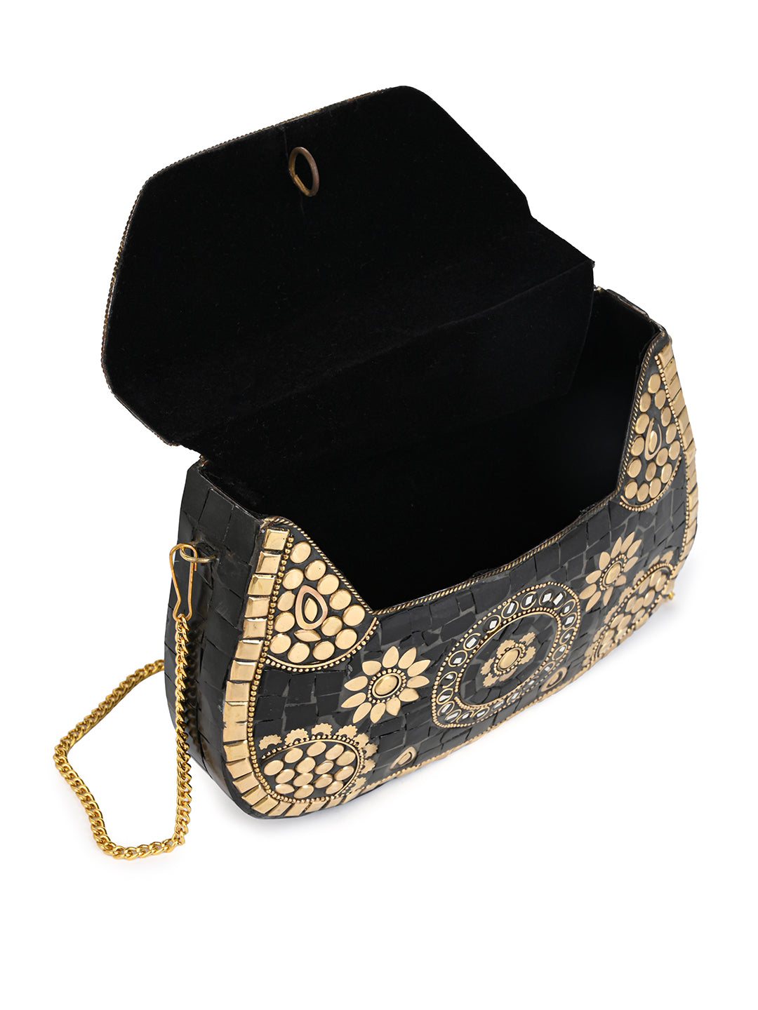 Brass and black mosaic royal design clutch bag