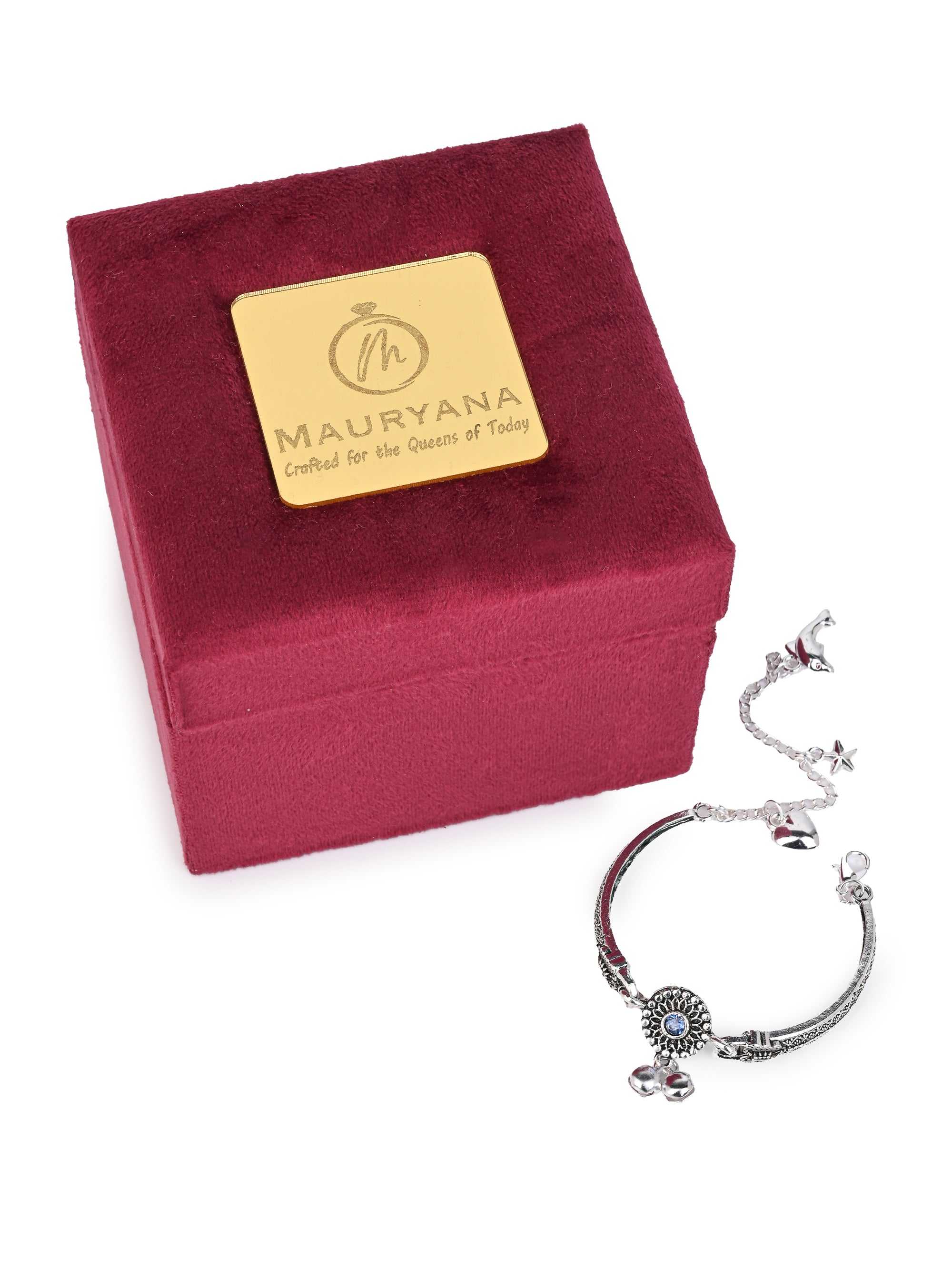MAURYANA - Oxidised silver open end bracelet  - adjustable size
