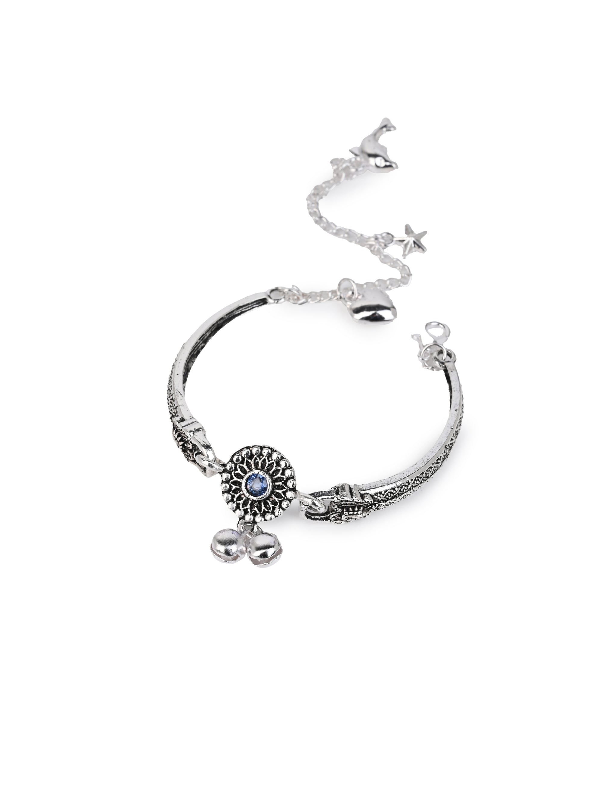 MAURYANA - Oxidised silver open end bracelet  - adjustable size