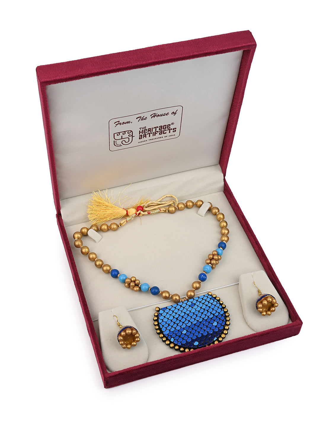 MAURYANA - Terracotta dual tone necklace set with earrings in assorted colors - adjustable length