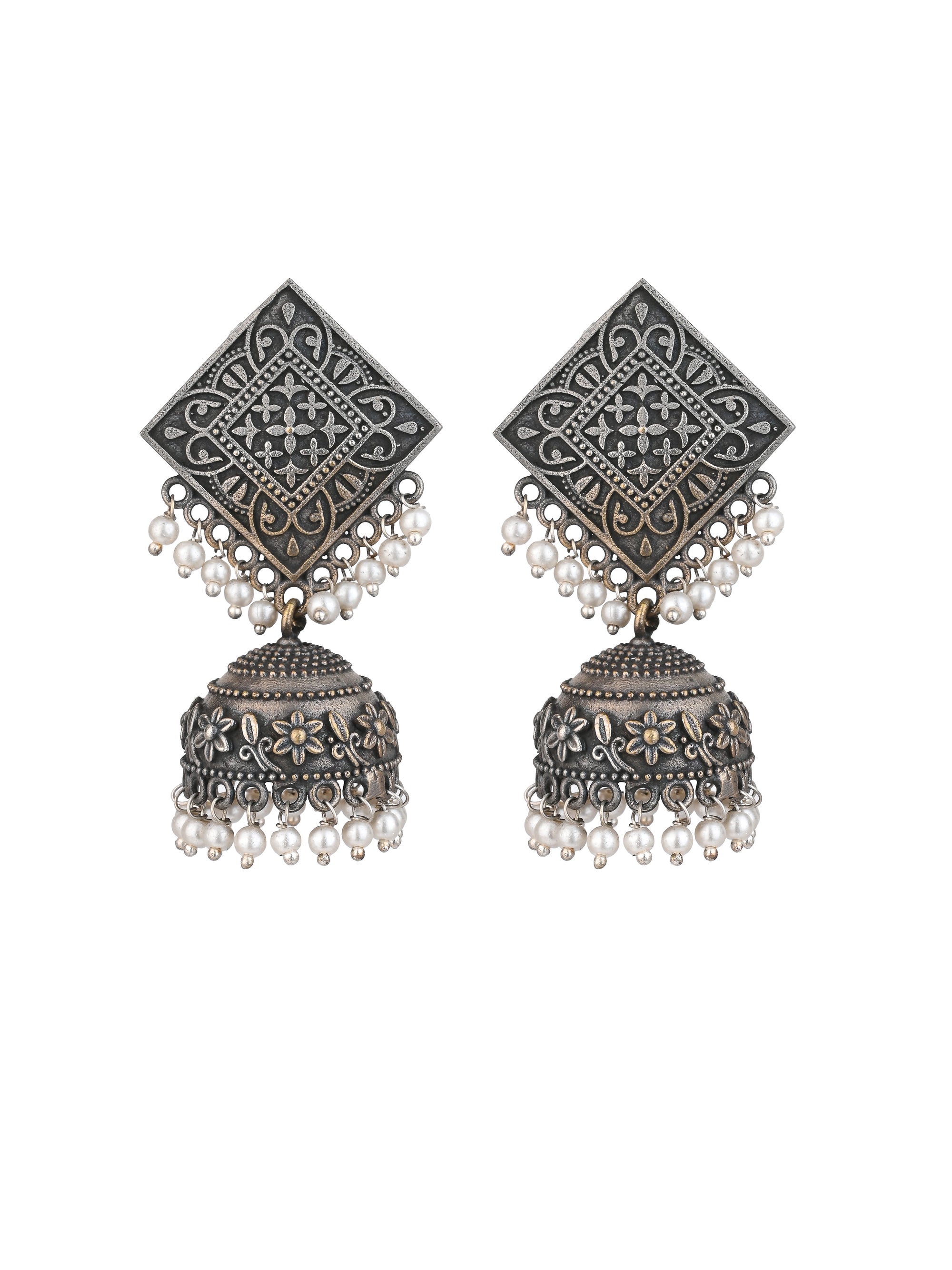 MAURYANA - Oxidised silver jhumka design pair of earrings