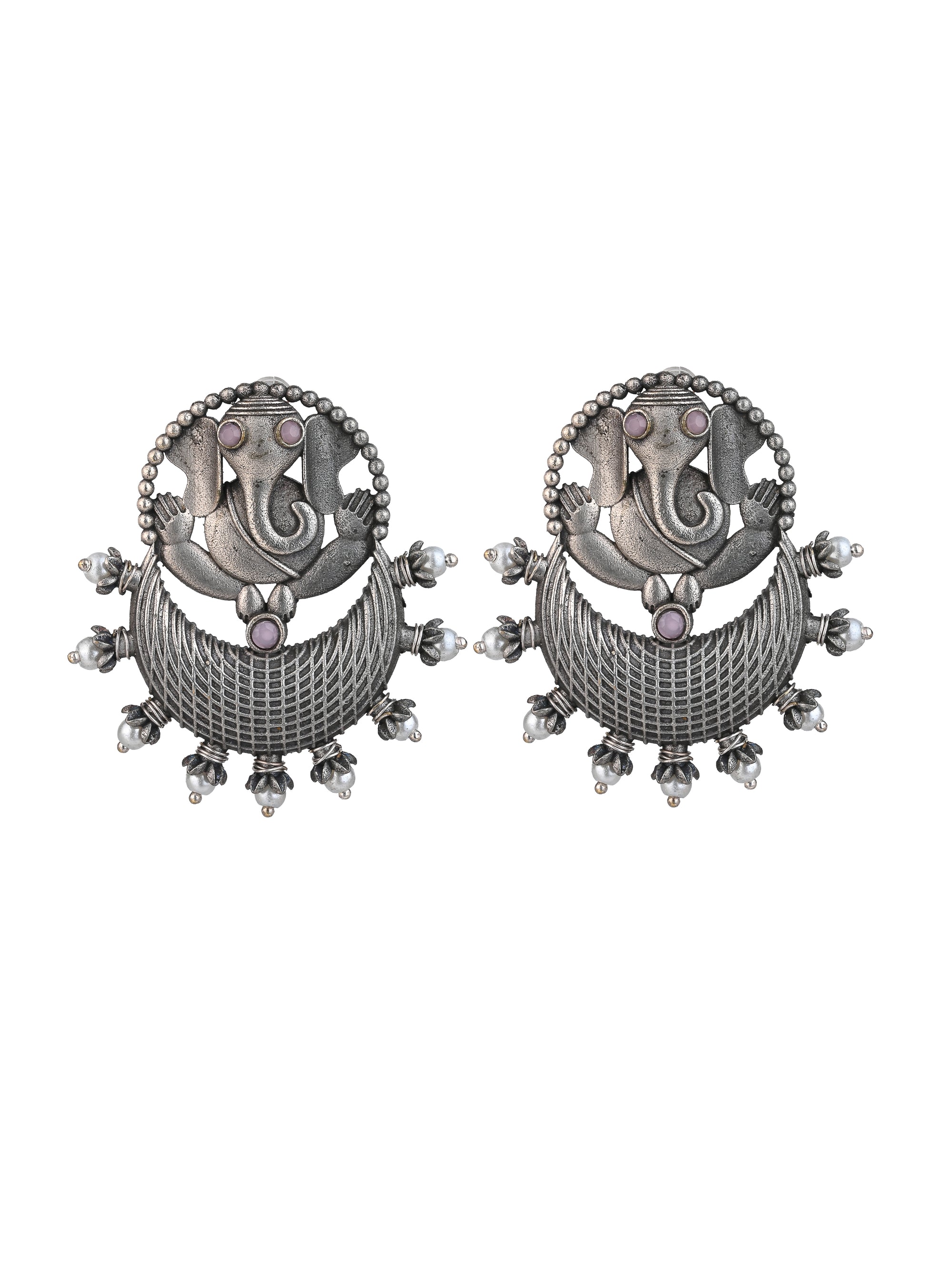 MAURYANA - Oxidised silver lord ganesha design pair of earrings