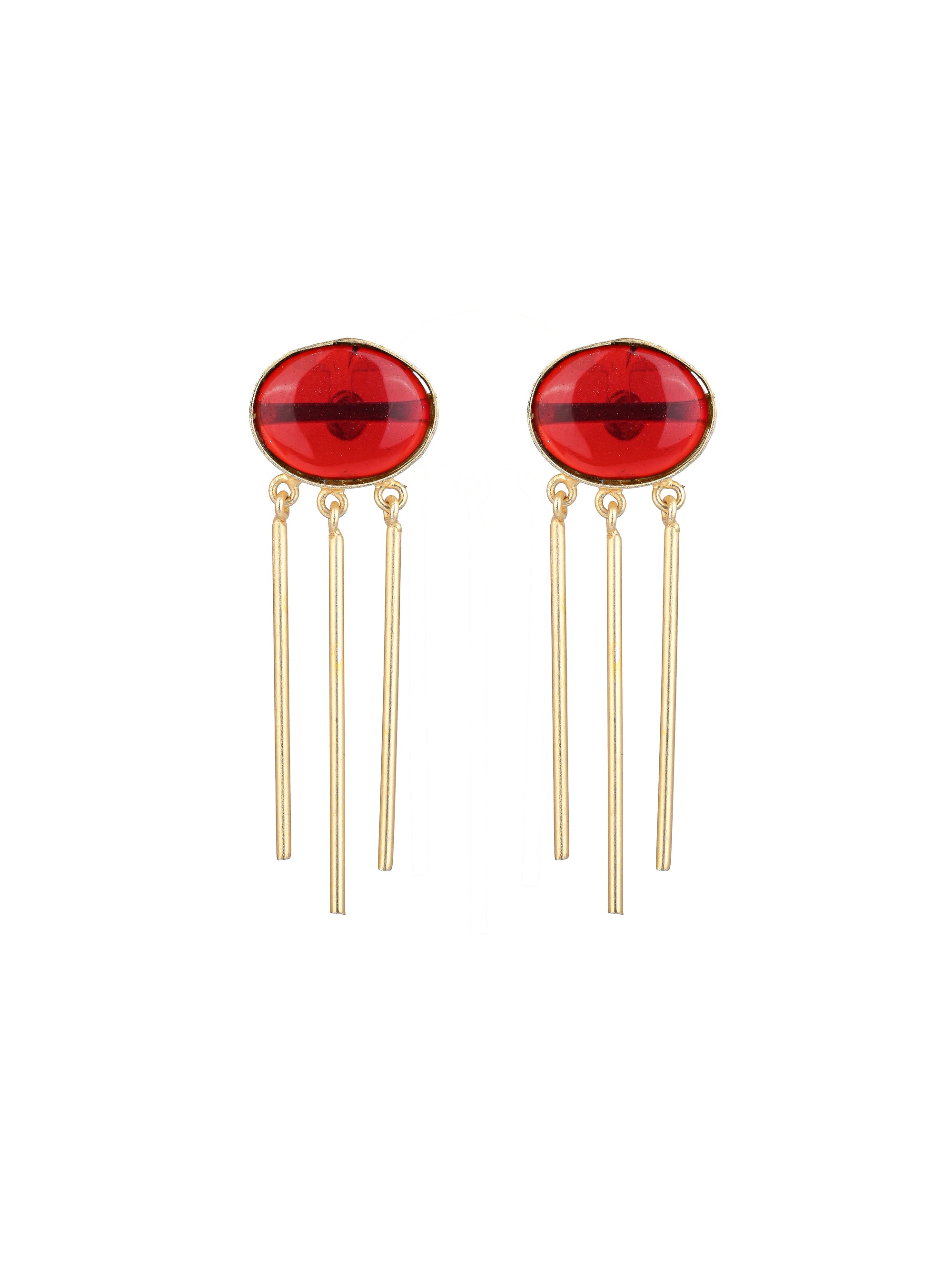 MAURYANA - Red Stone with Metal Pins Hanging Stylish Earrings