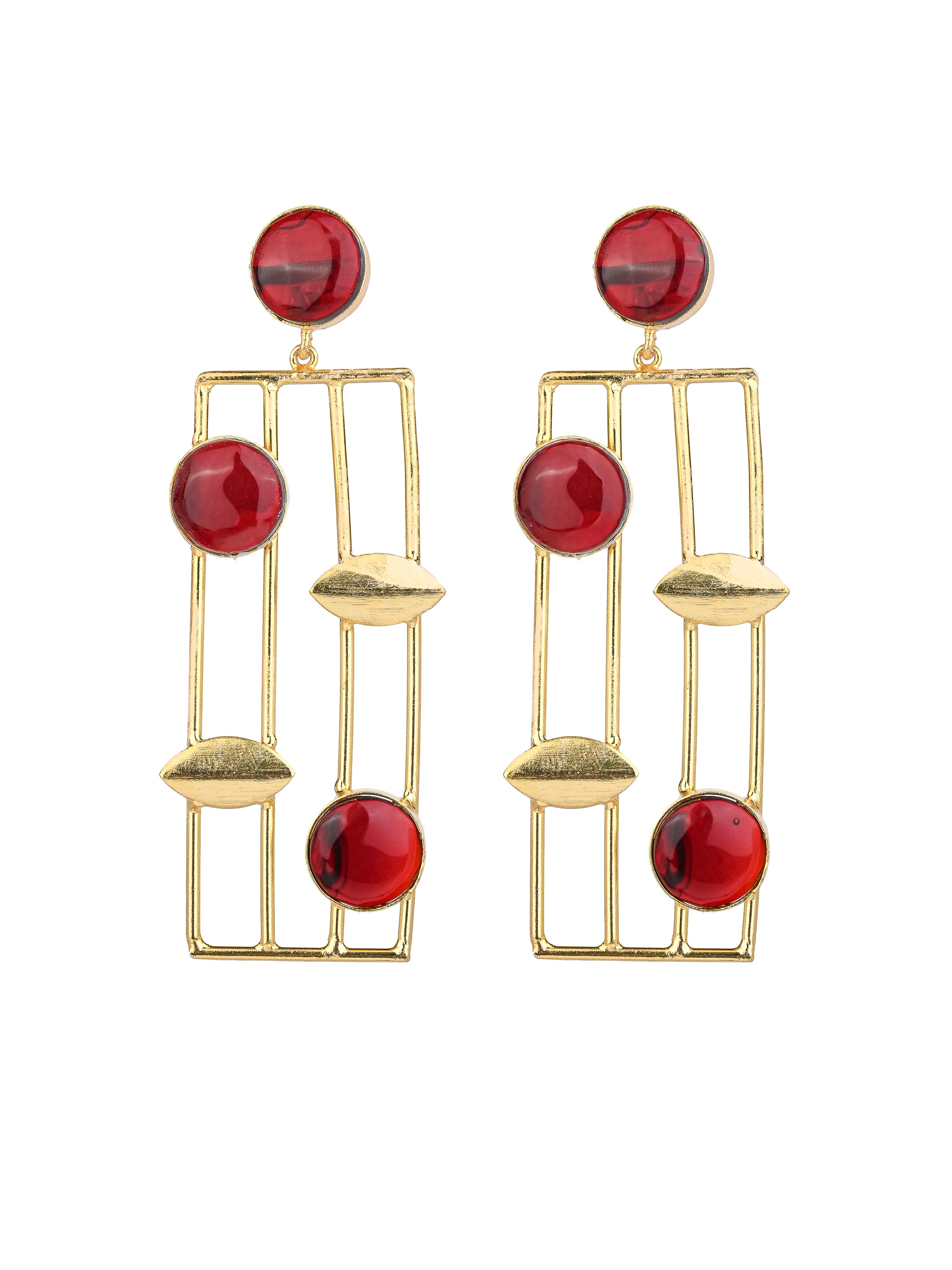 MAURYANA - Geometric Design Metal and Decorative Stone Crafted Earrings