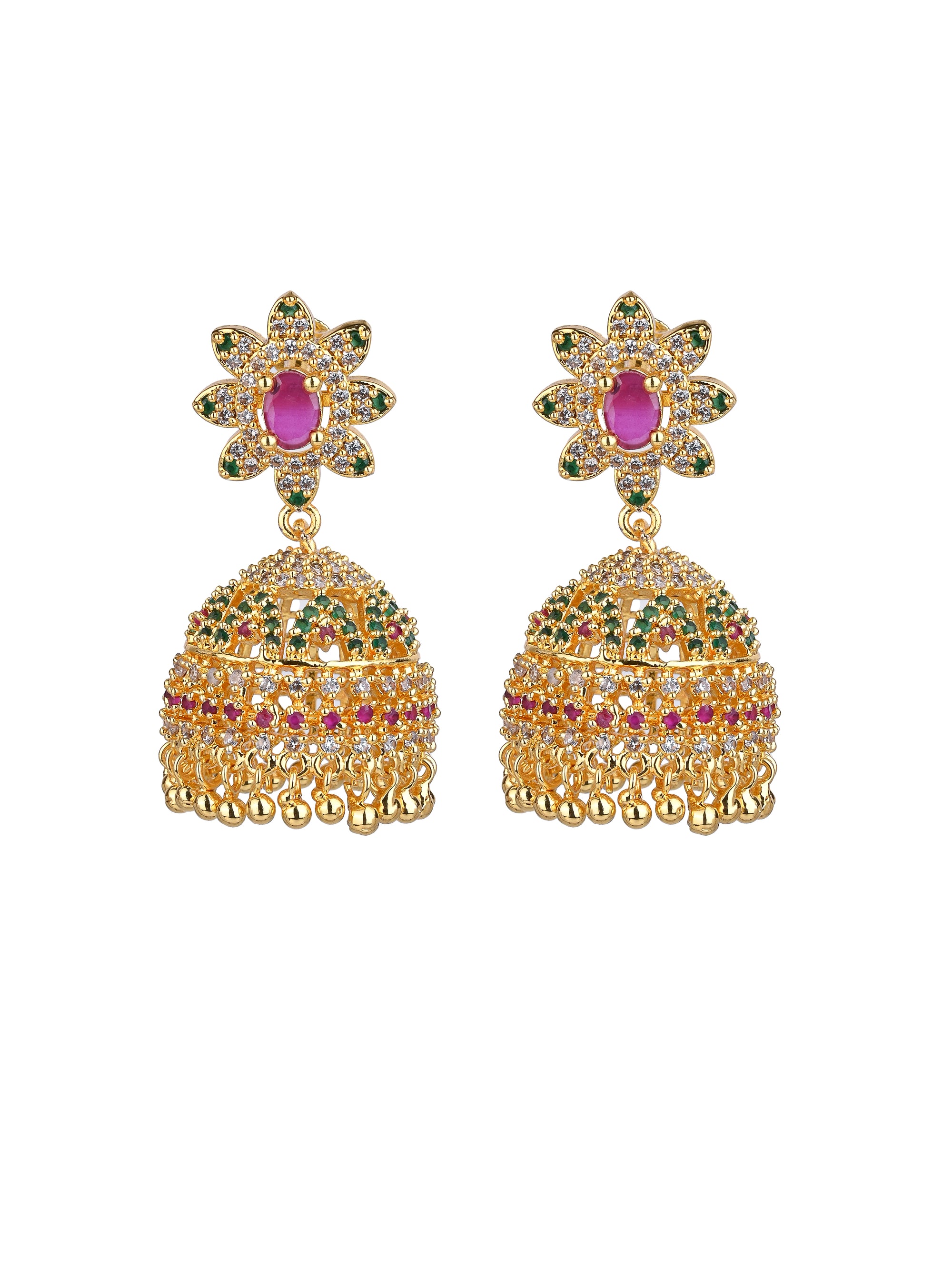 MAURYANA - Kundan mina golden flower design jhumka earrings