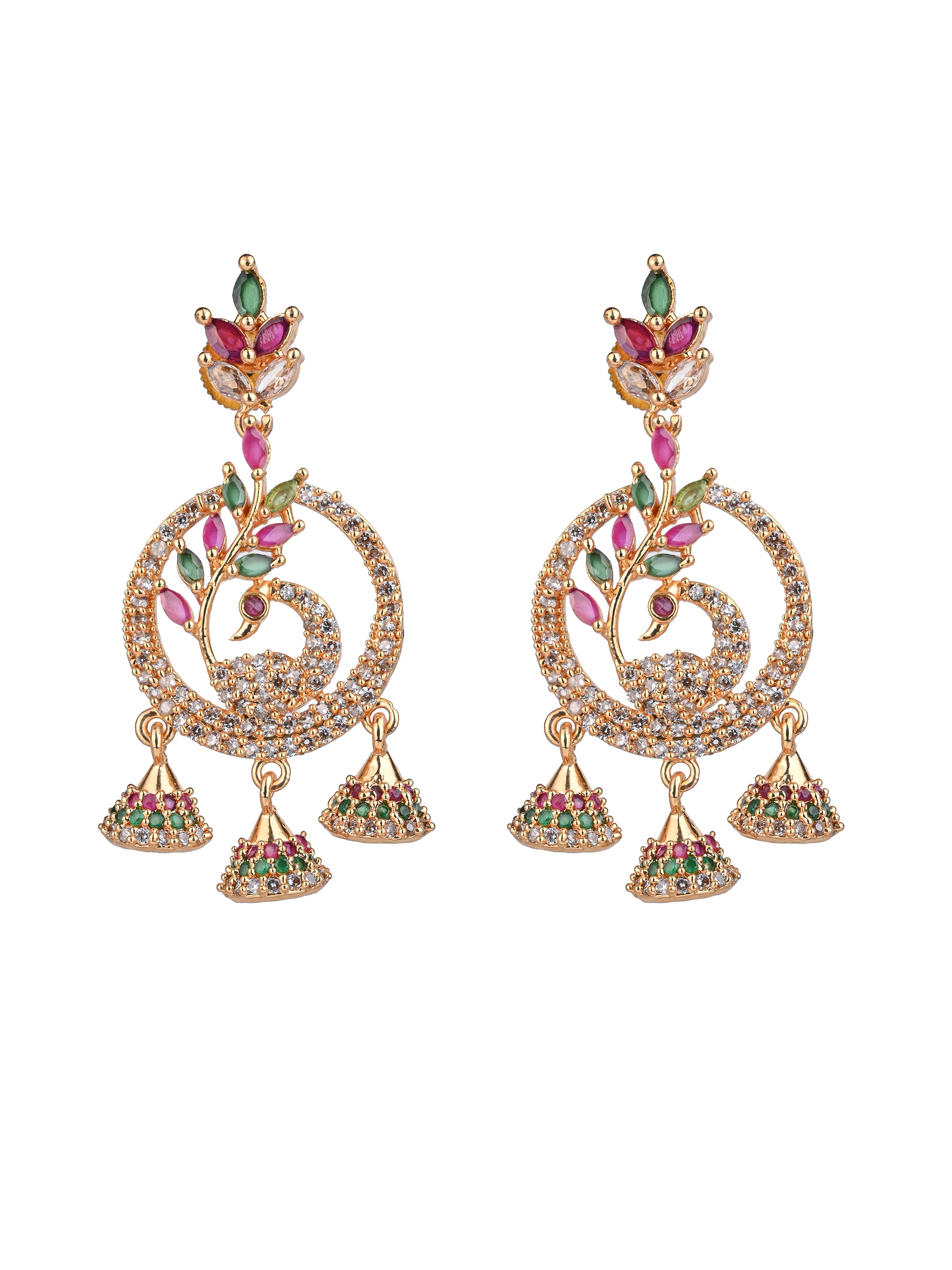 MAURYANA - Kundan mina pair of golden earrings for festive wear