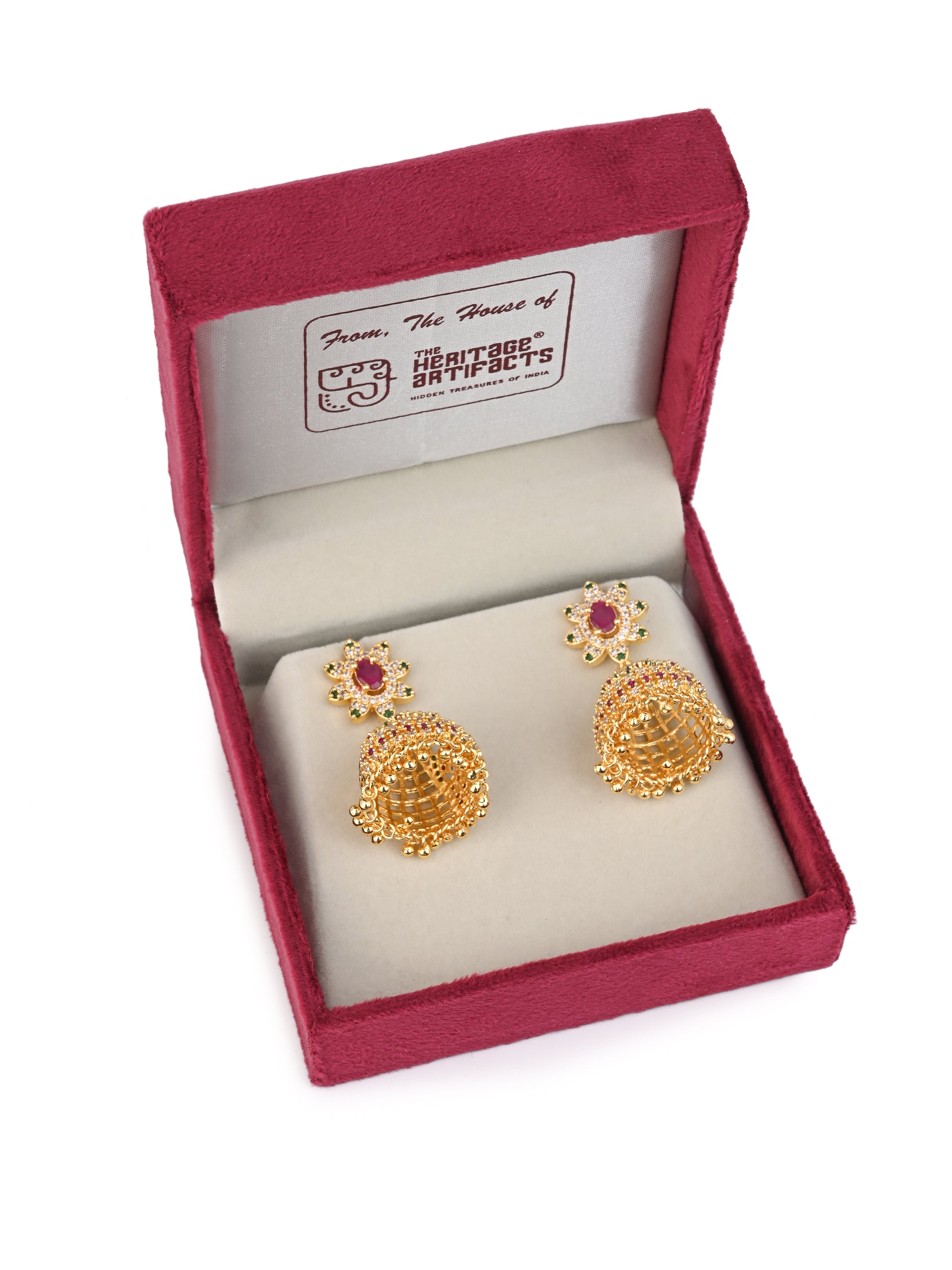 MAURYANA - Kundan mina golden flower design jhumka earrings
