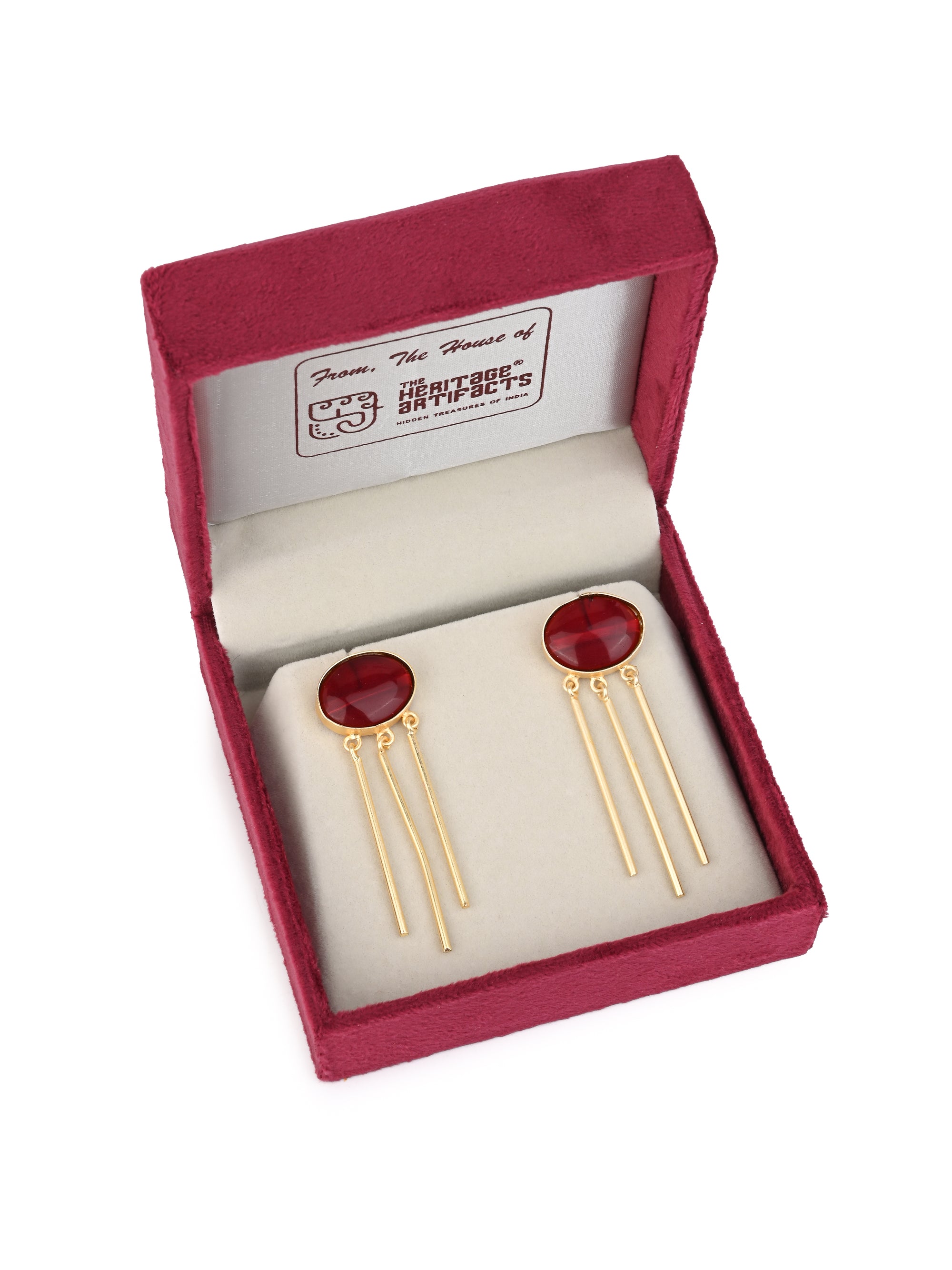 MAURYANA - Red Stone with Metal Pins Hanging Stylish Earrings