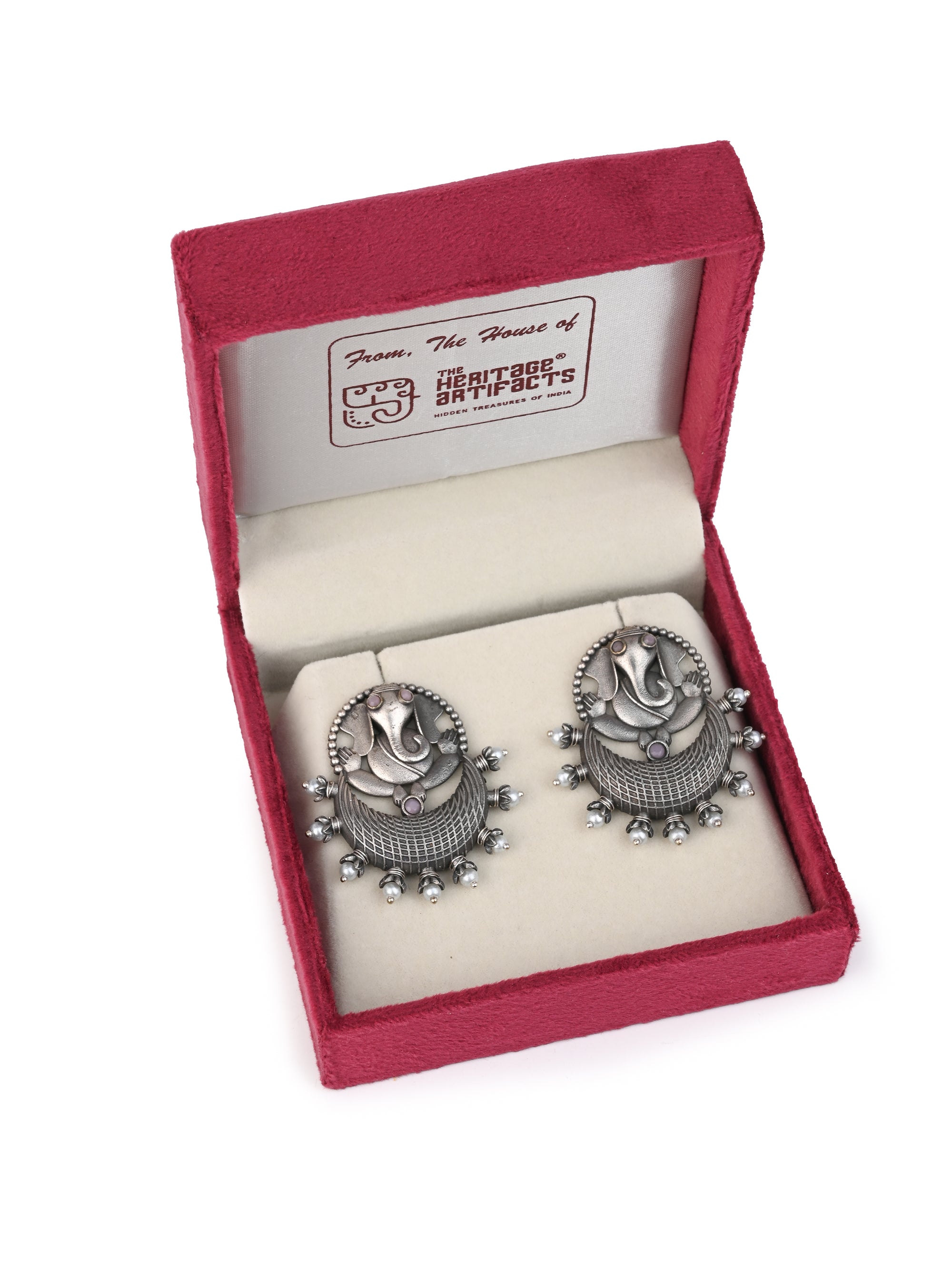 MAURYANA - Oxidised silver lord ganesha design pair of earrings