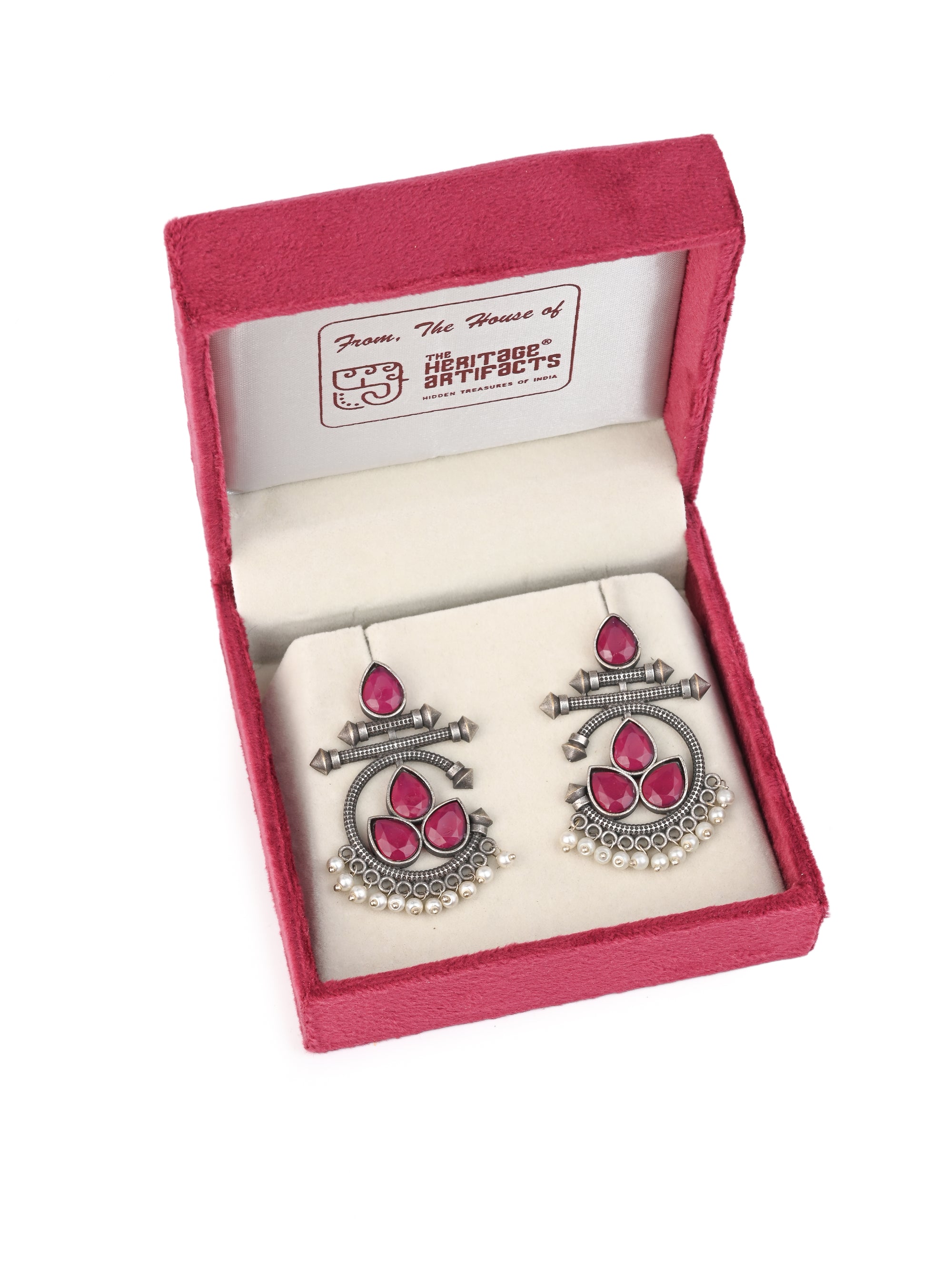 MAURYANA - Oxidised silver assorted color stone studded pair of earrings
