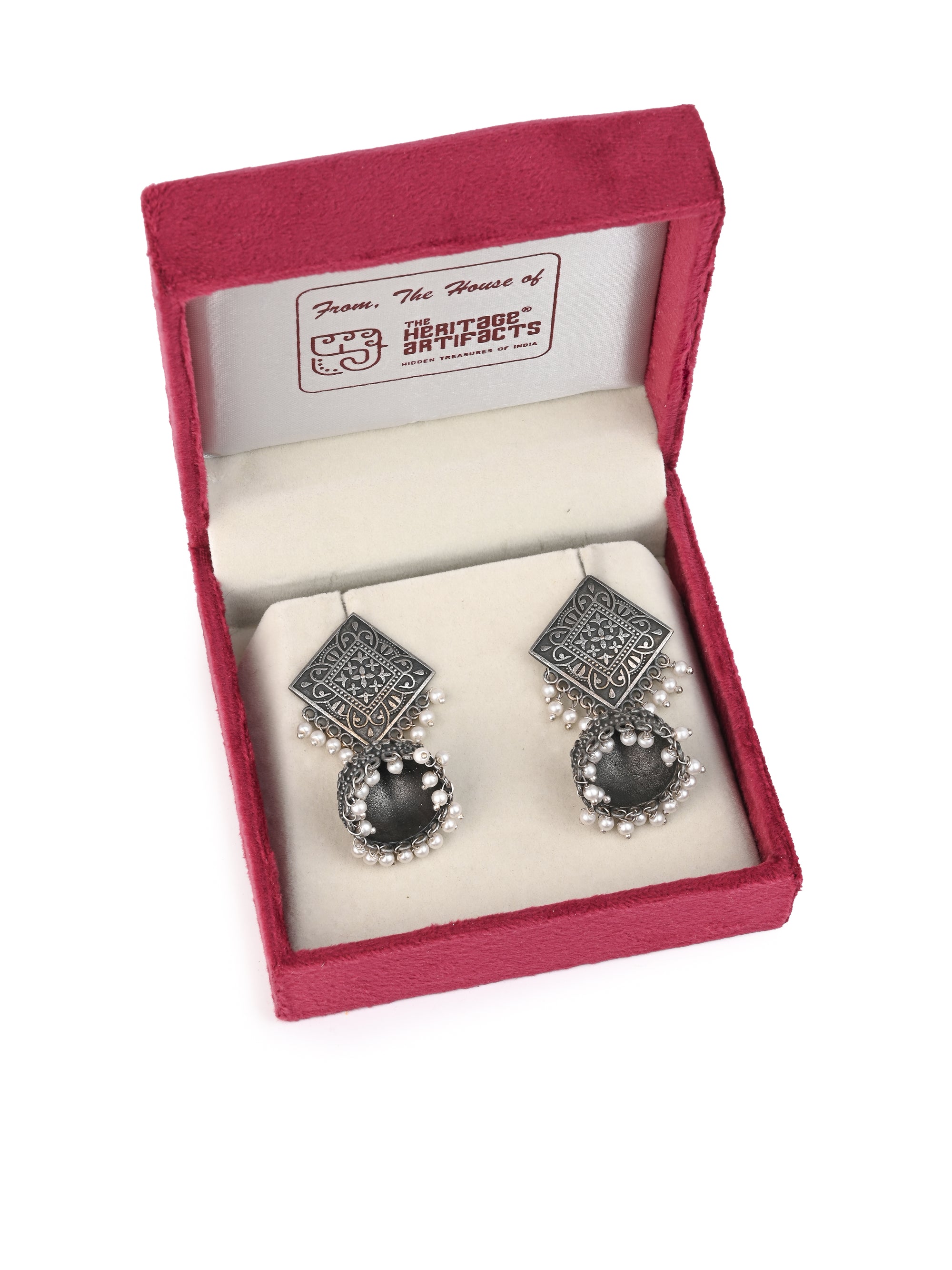 MAURYANA - Oxidised silver jhumka design pair of earrings