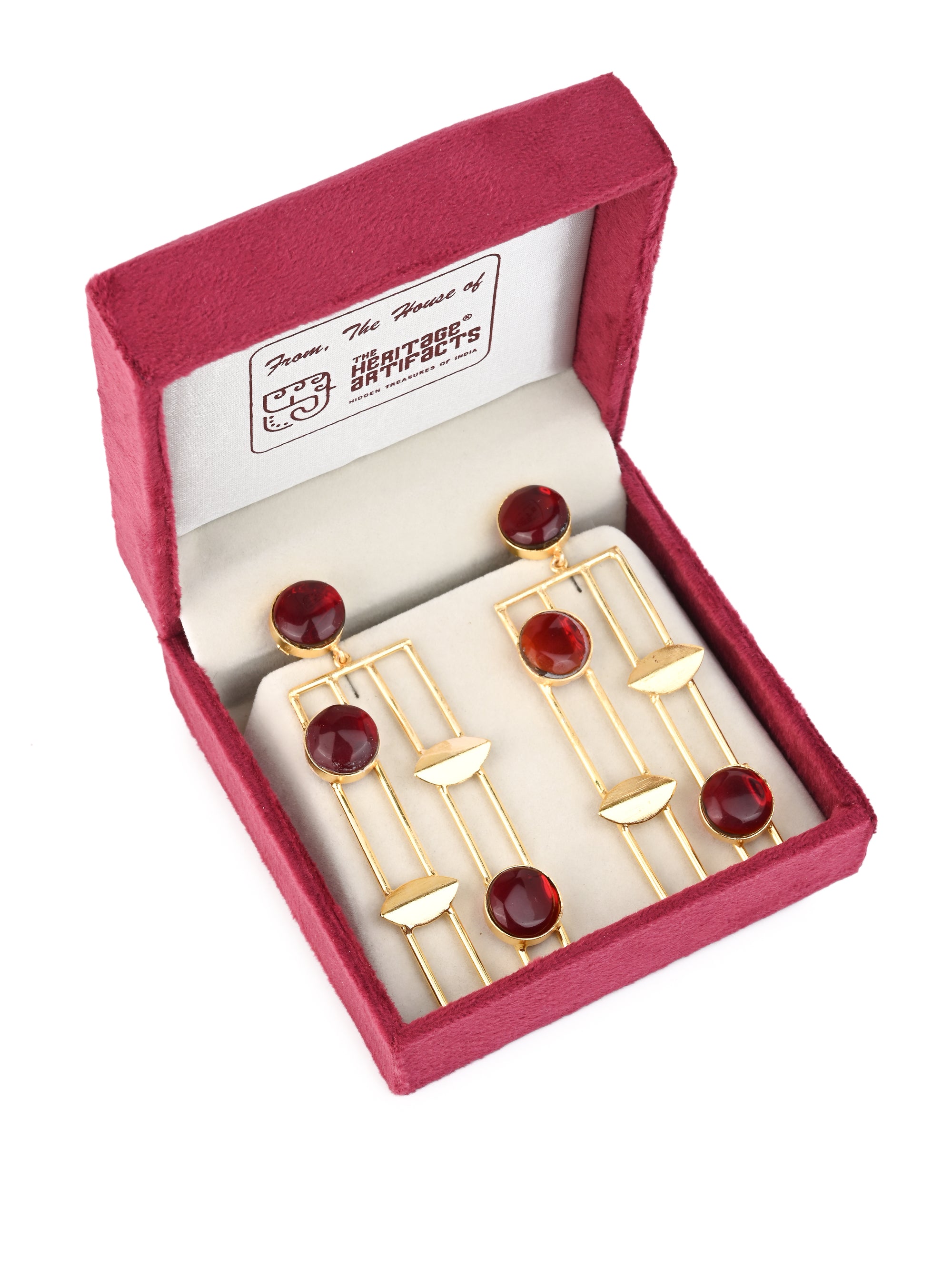 MAURYANA - Geometric Design Metal and Decorative Stone Crafted Earrings