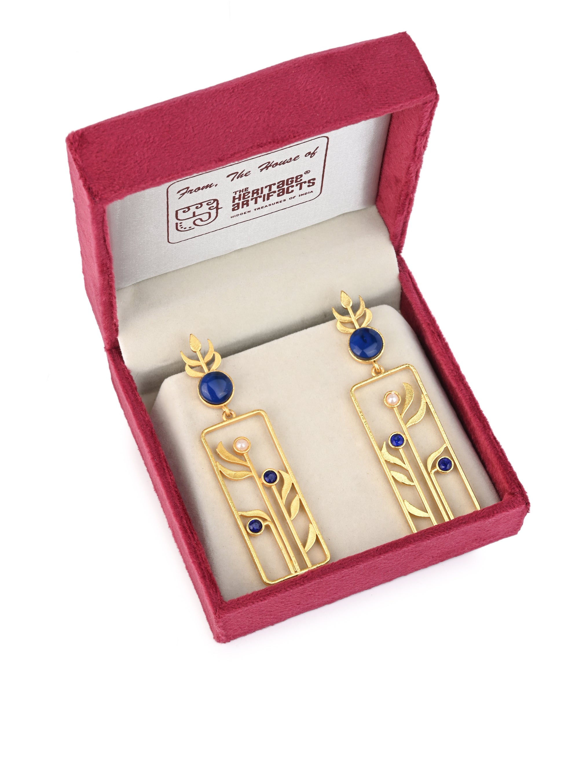 MAURYANA - Modern Geometric Design Blue Stone Decorated Earrings