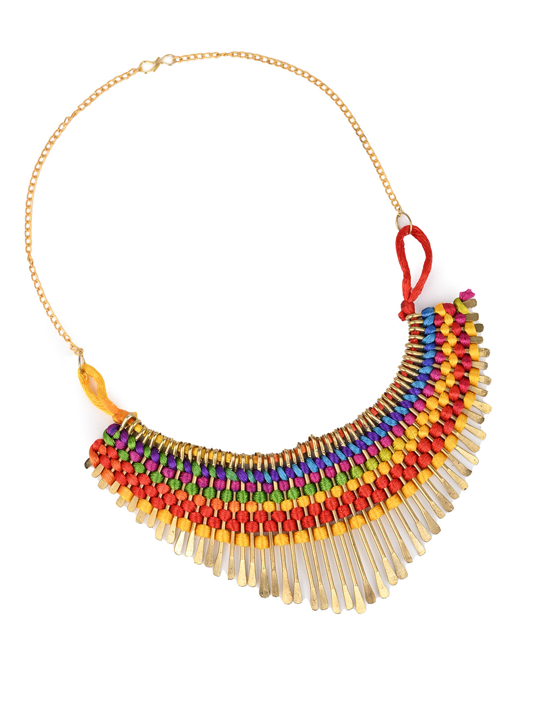 MAURYANA - Golden metal strands woven with multicolor thread necklace - one size
