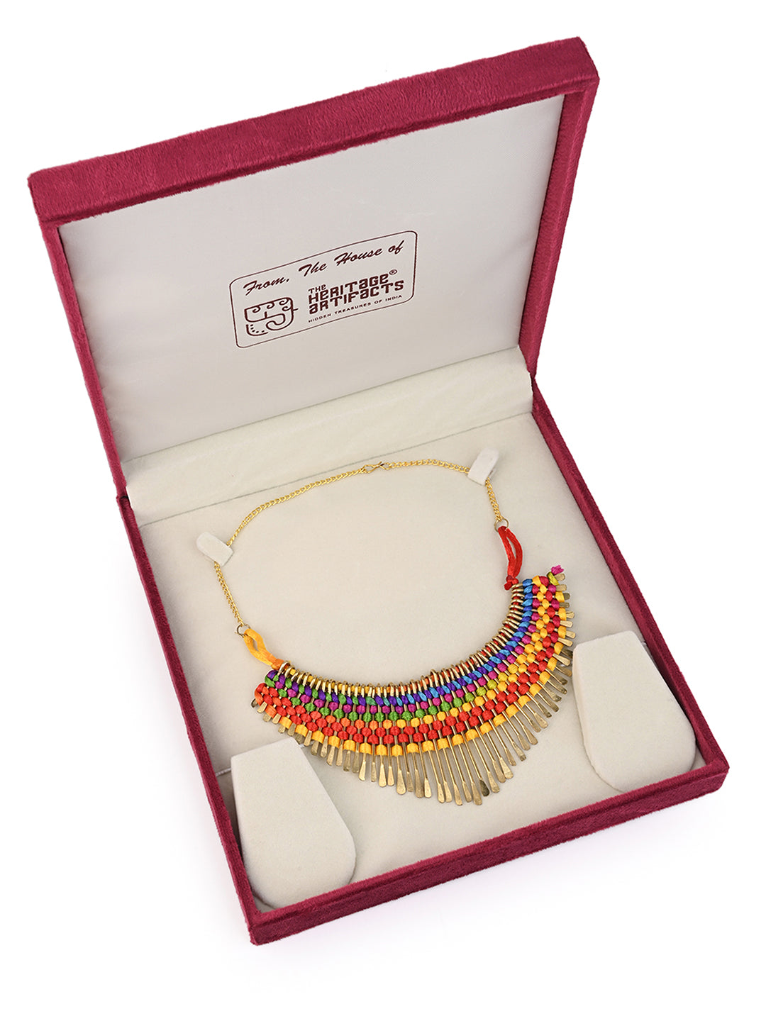 MAURYANA - Golden metal strands woven with multicolor thread necklace - one size