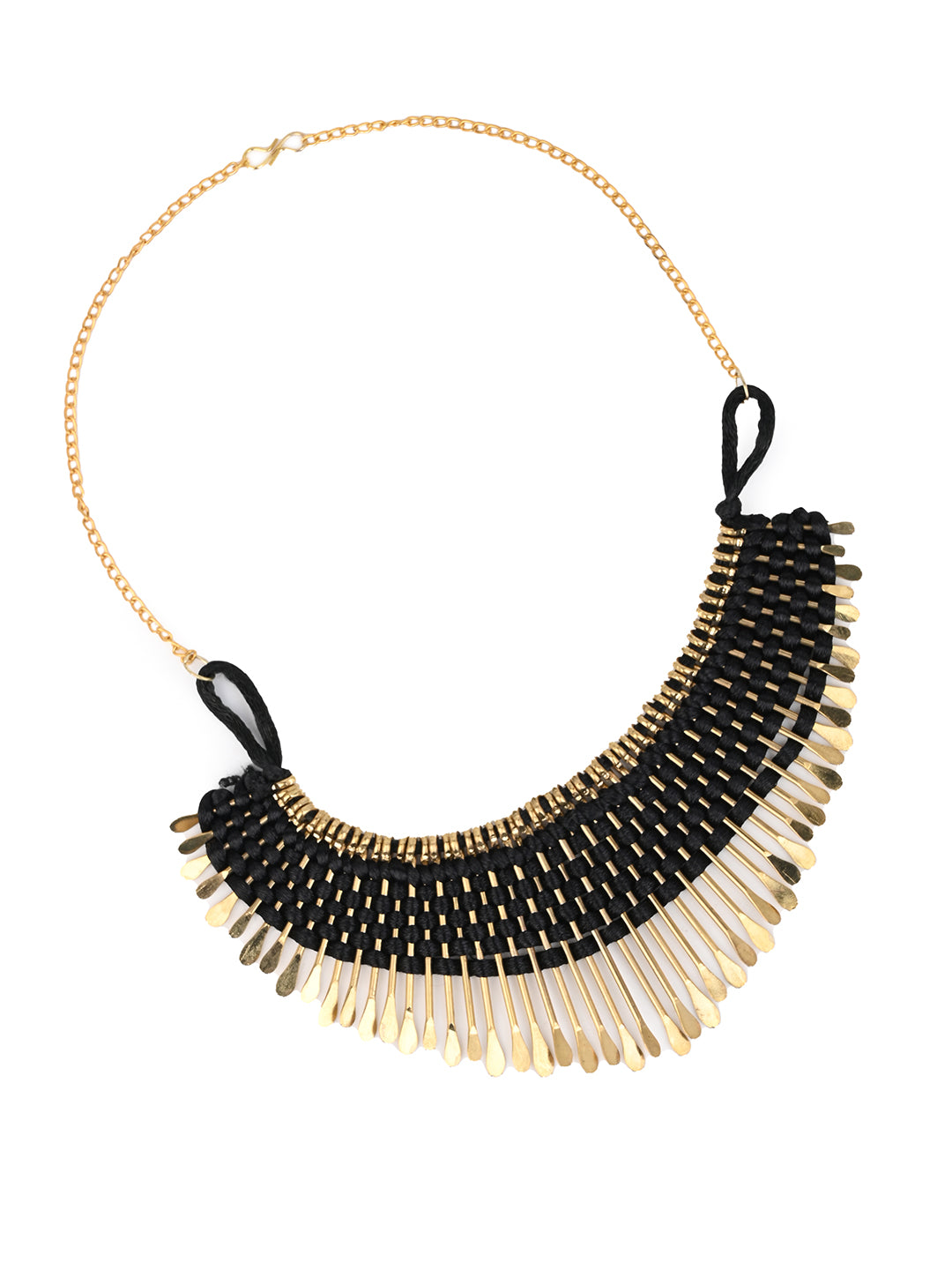 MAURYANA - Golden metal strands woven with black thread necklace - one size