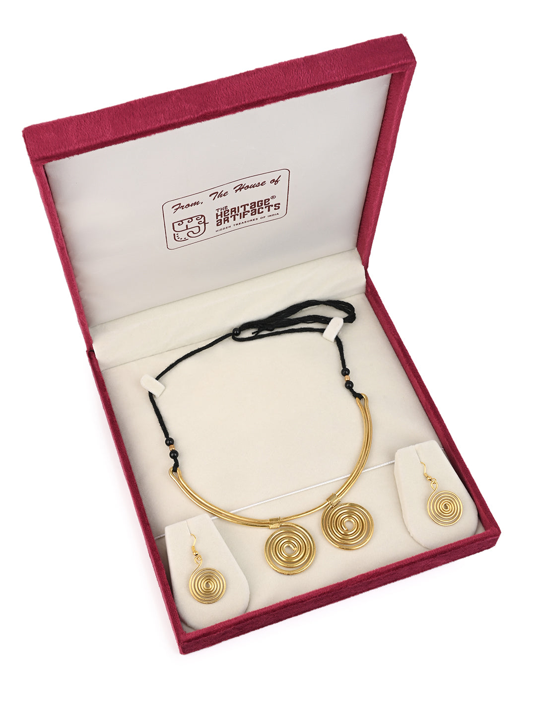 MAURYANA - Dokra craft wired design 2 pendant necklace set with earrings - adjustable length