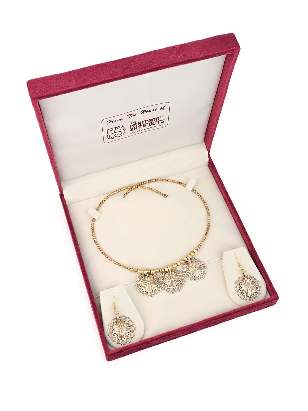MAURYANA - Dokra craft hasuli chokar necklace set with earrings - adjustable length