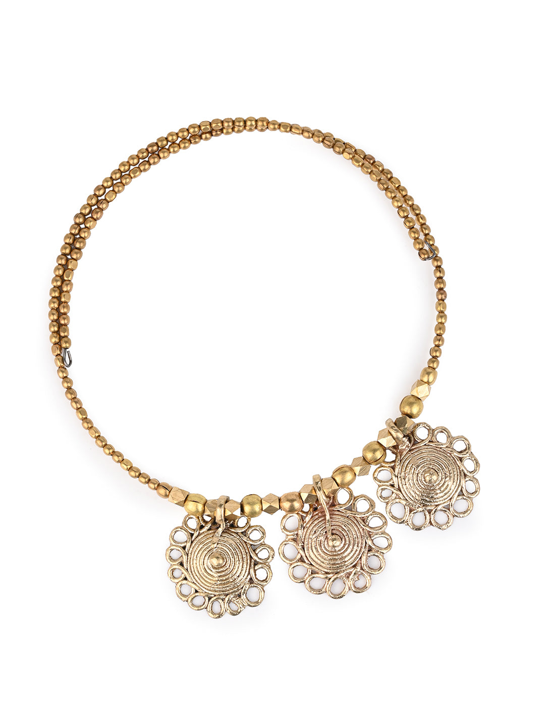 MAURYANA - Dokra craft hasuli chokar necklace set with earrings - adjustable length