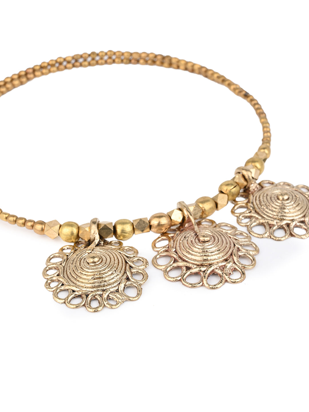 MAURYANA - Dokra craft hasuli chokar necklace set with earrings - adjustable length