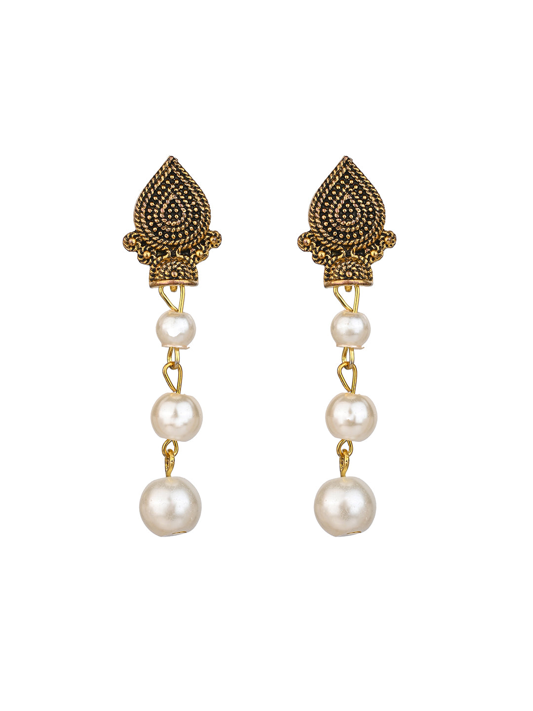 MAURYANA - White bead and golden metal necklace set with earrings - adjustable length