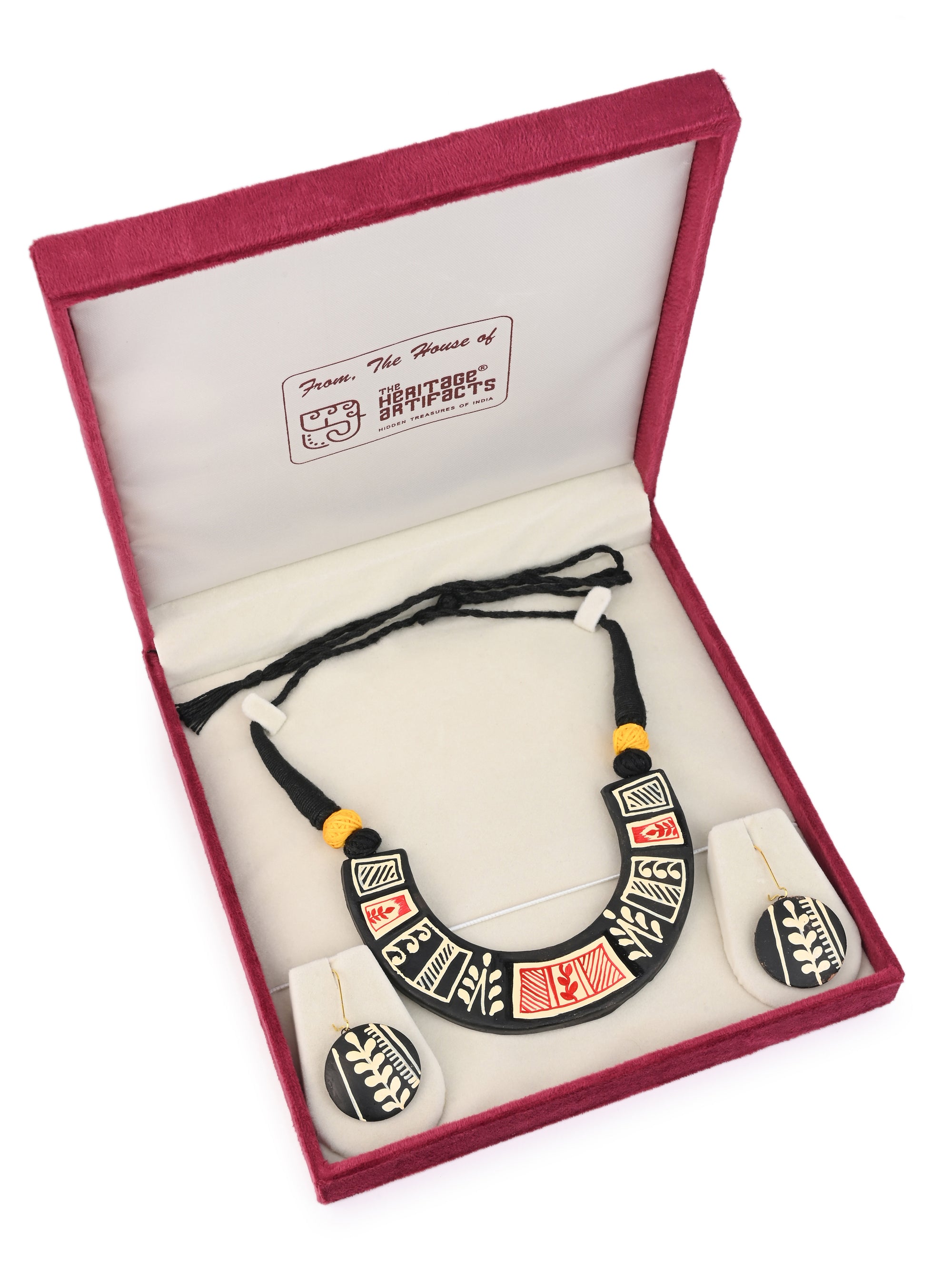 MAURYANA - Terracotta half moon necklace set with earrings in tribal design - adjustable length