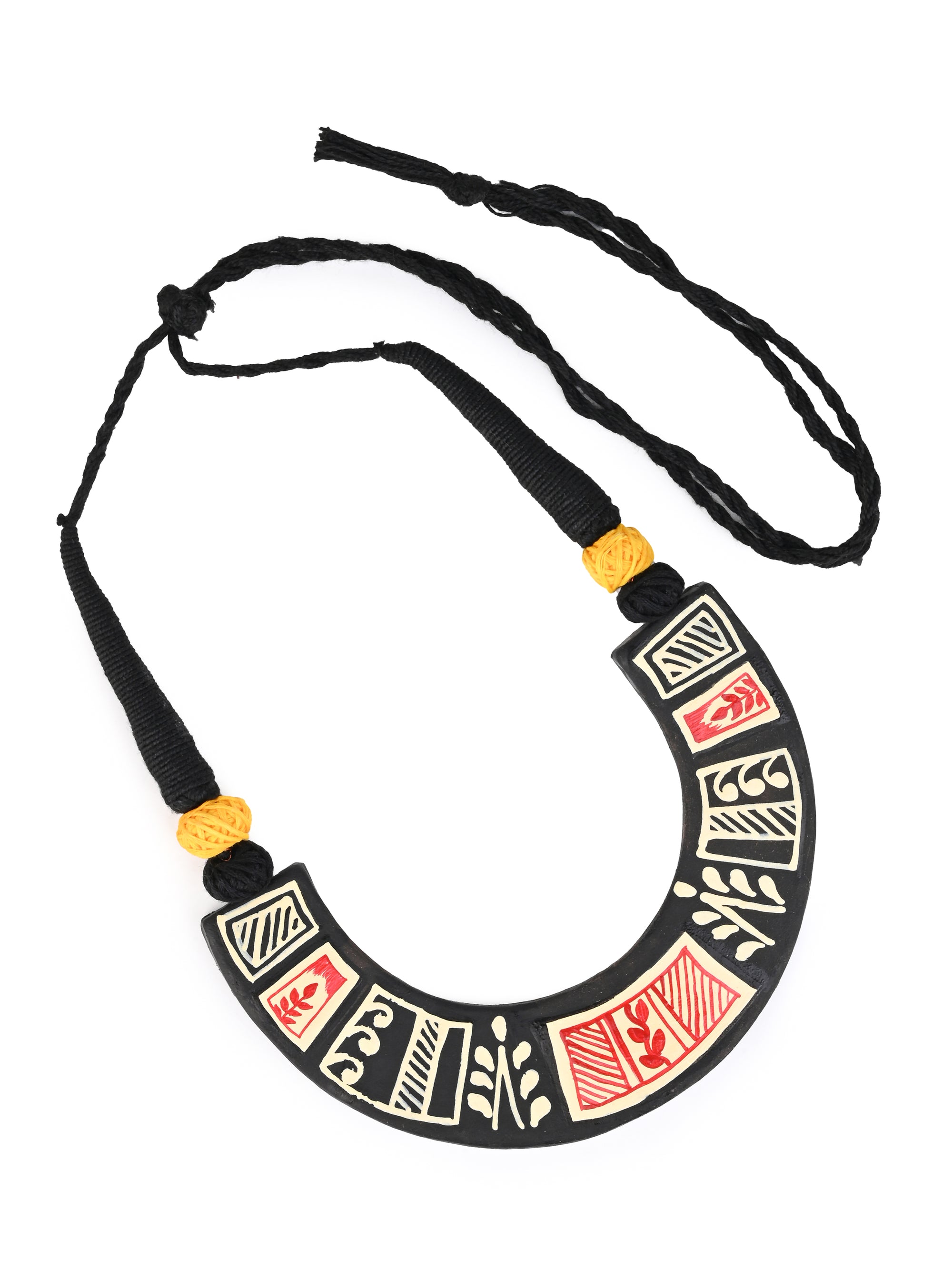 MAURYANA - Terracotta half moon necklace set with earrings in tribal design - adjustable length