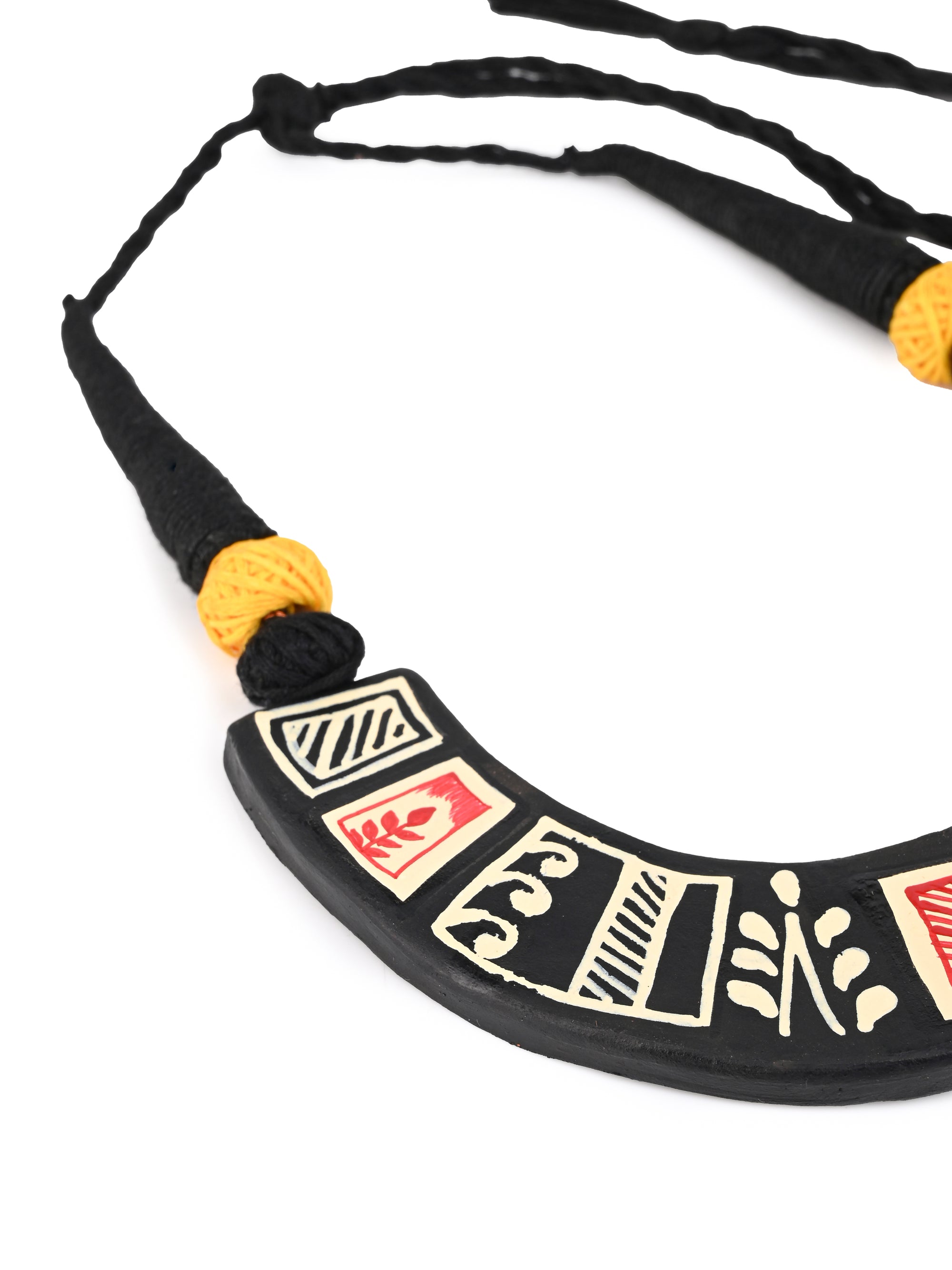 MAURYANA - Terracotta half moon necklace set with earrings in tribal design - adjustable length