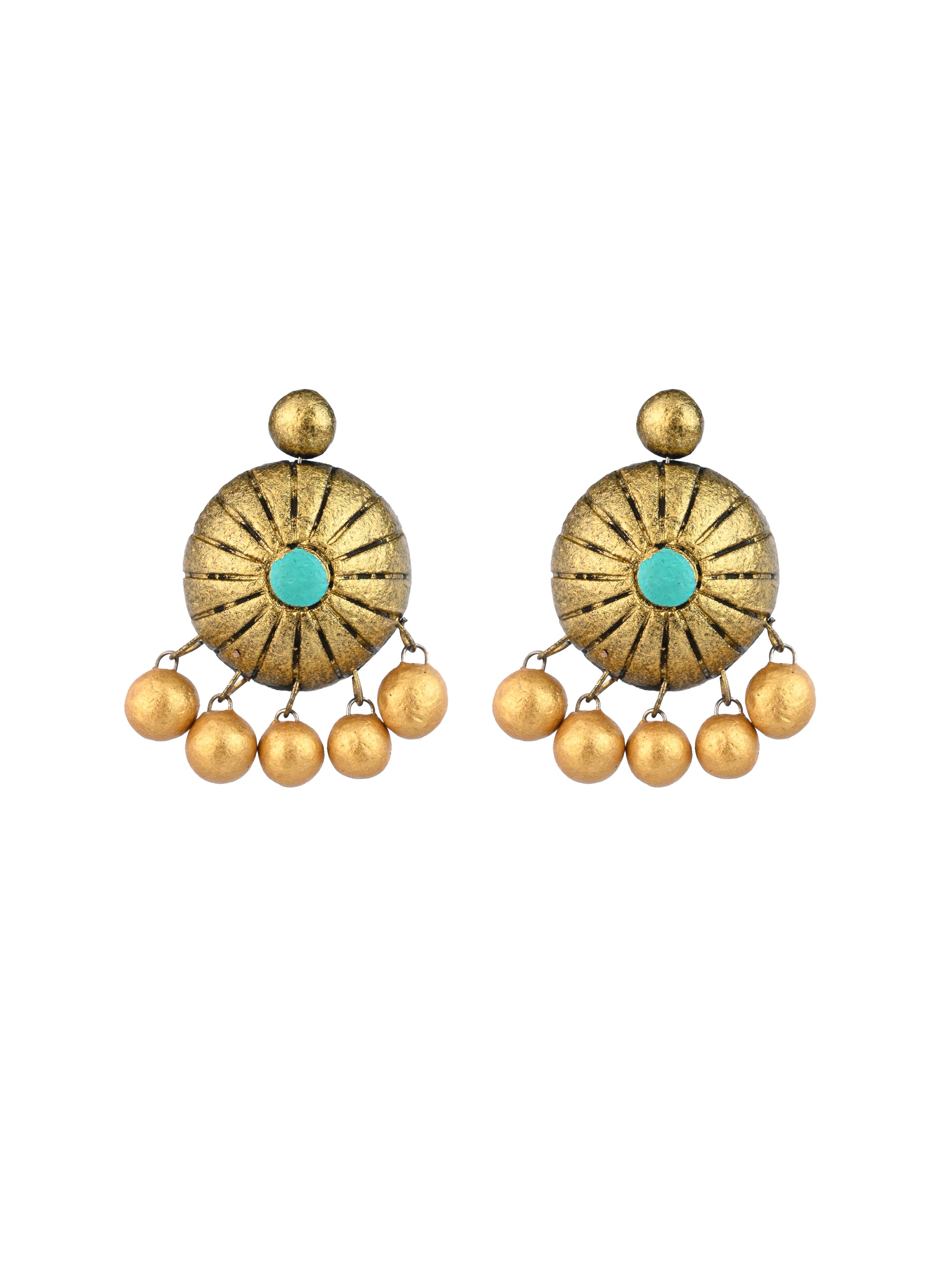 MAURYANA - Terracotta blue and gold peacock design necklace set with earrings - adjustable length