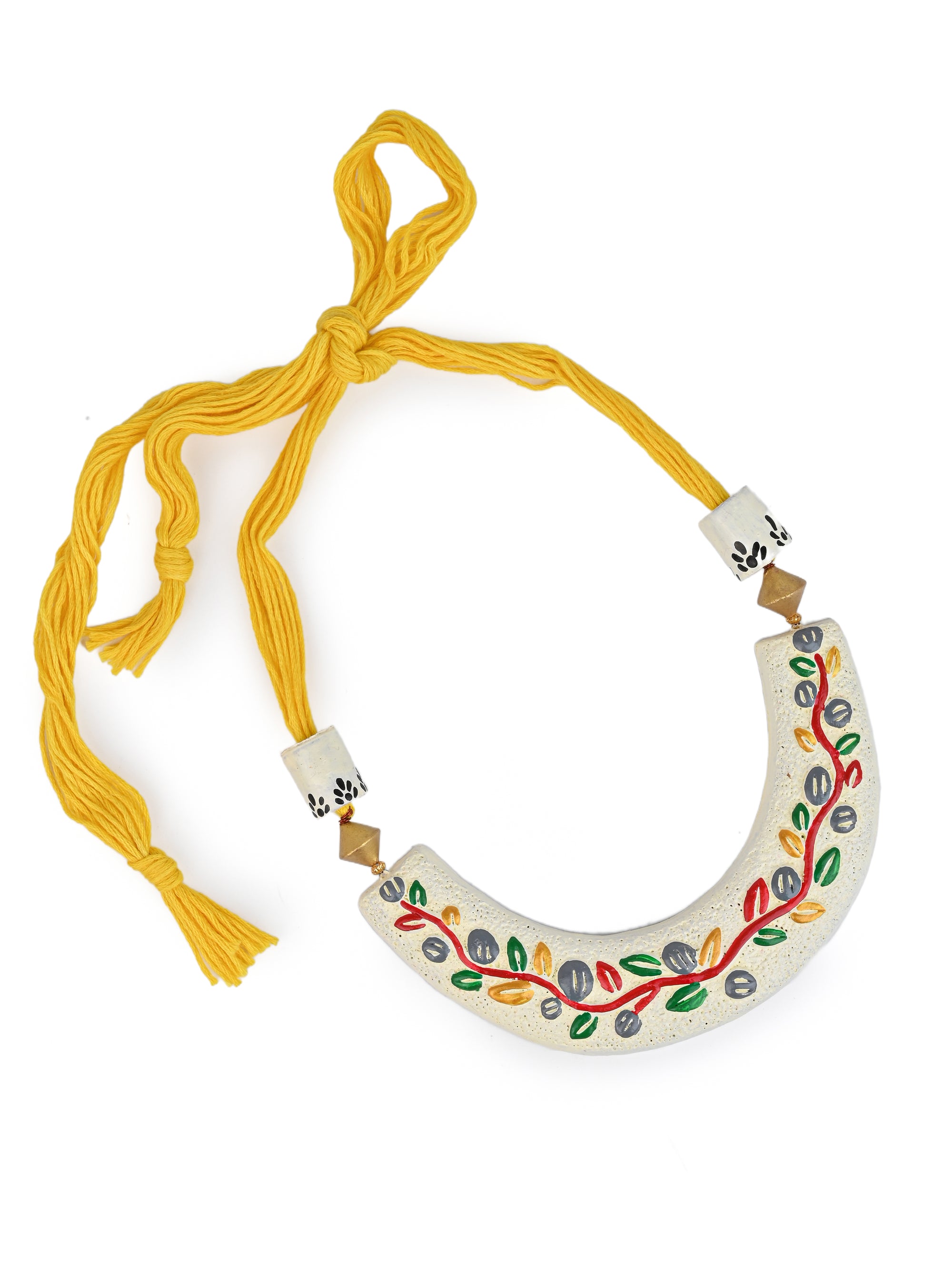 MAURYANA - Terracotta off white half moon shaped necklace set with earrings - adjustable length