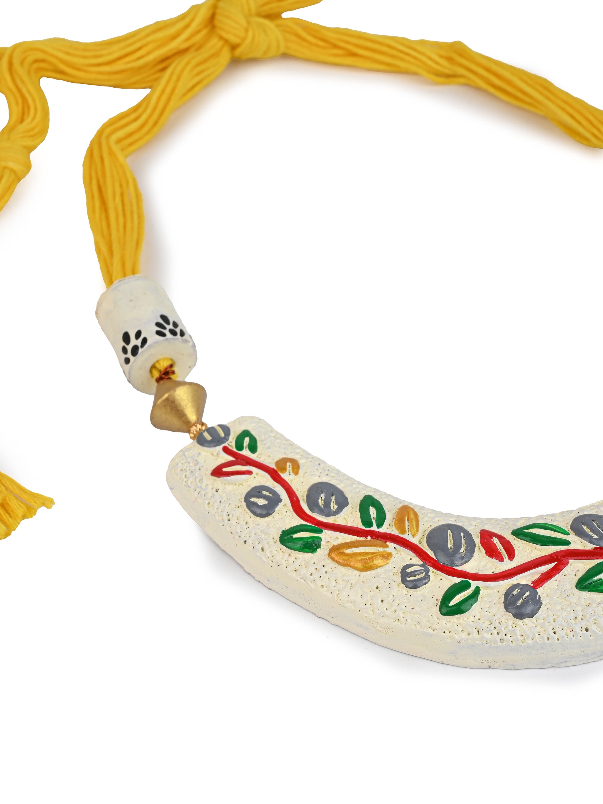 MAURYANA - Terracotta off white half moon shaped necklace set with earrings - adjustable length