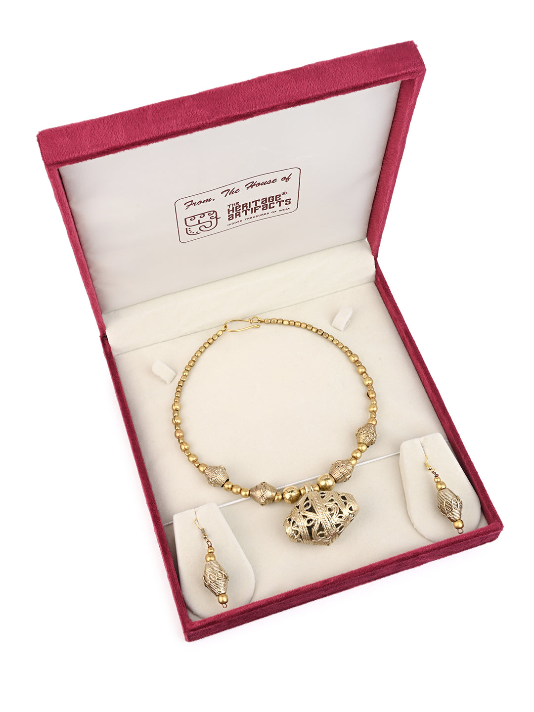 MAURYANA - Dokra craft hasuli design necklace set with earrings - one size