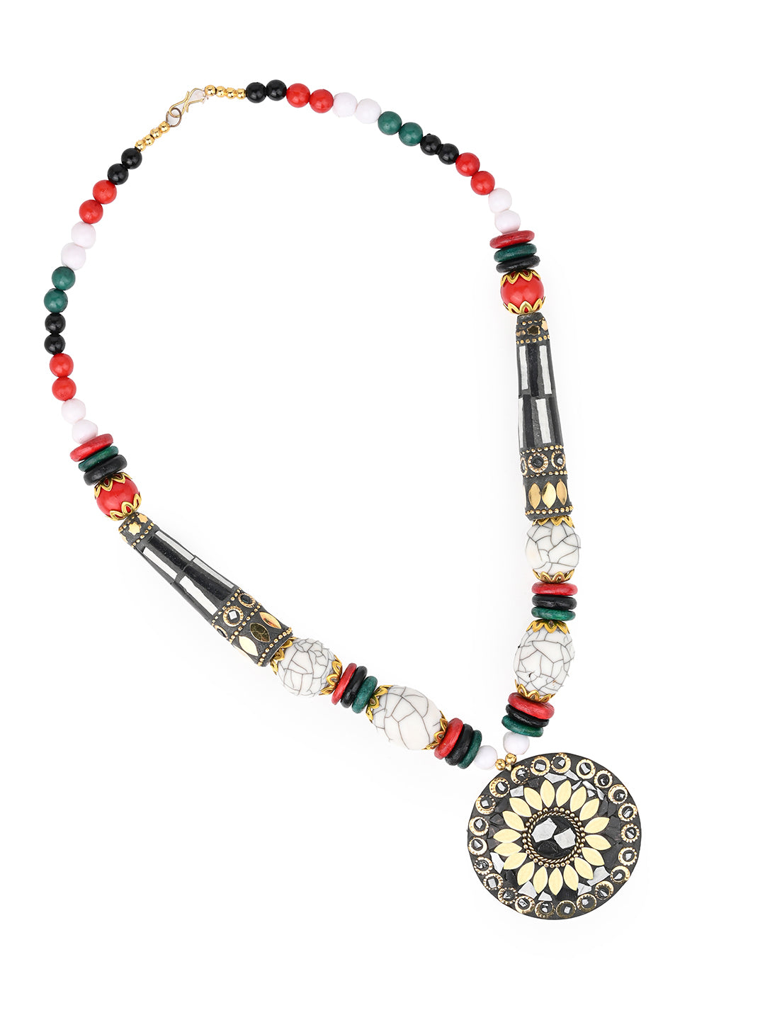 MAURYANA - Colorful beaded necklace with metal pendant and earrings - one size