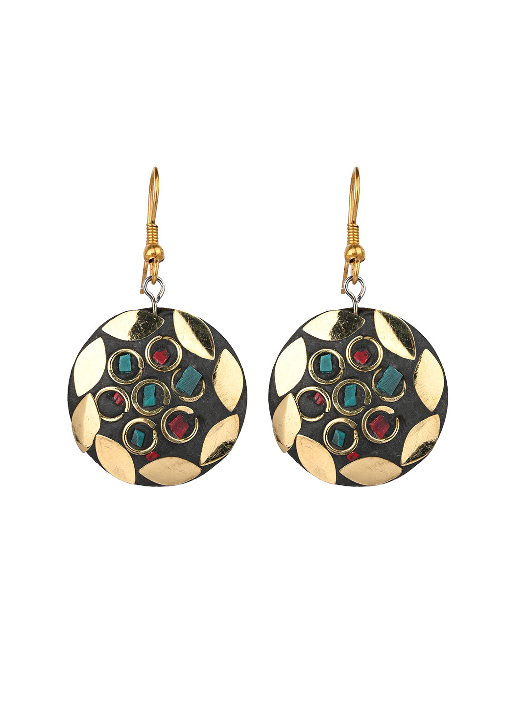 MAURYANA - Colorful beaded necklace with metal pendant and earrings - one size