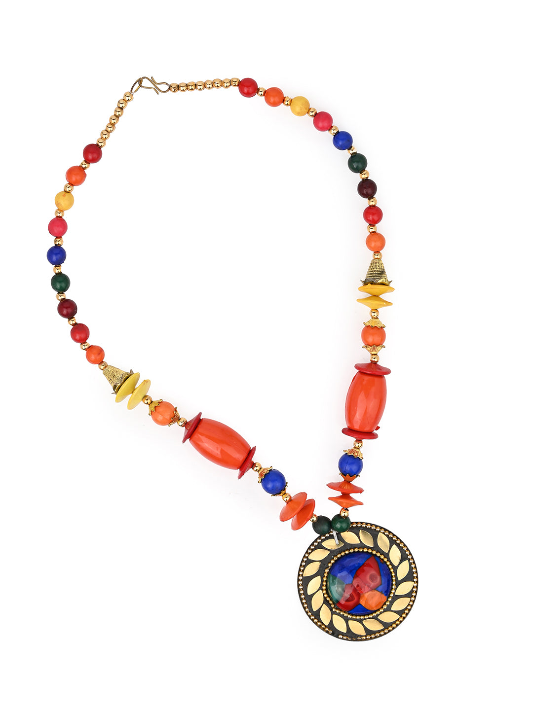 MAURYANA- Colorful beaded necklace with metal pendant and earrings - one size
