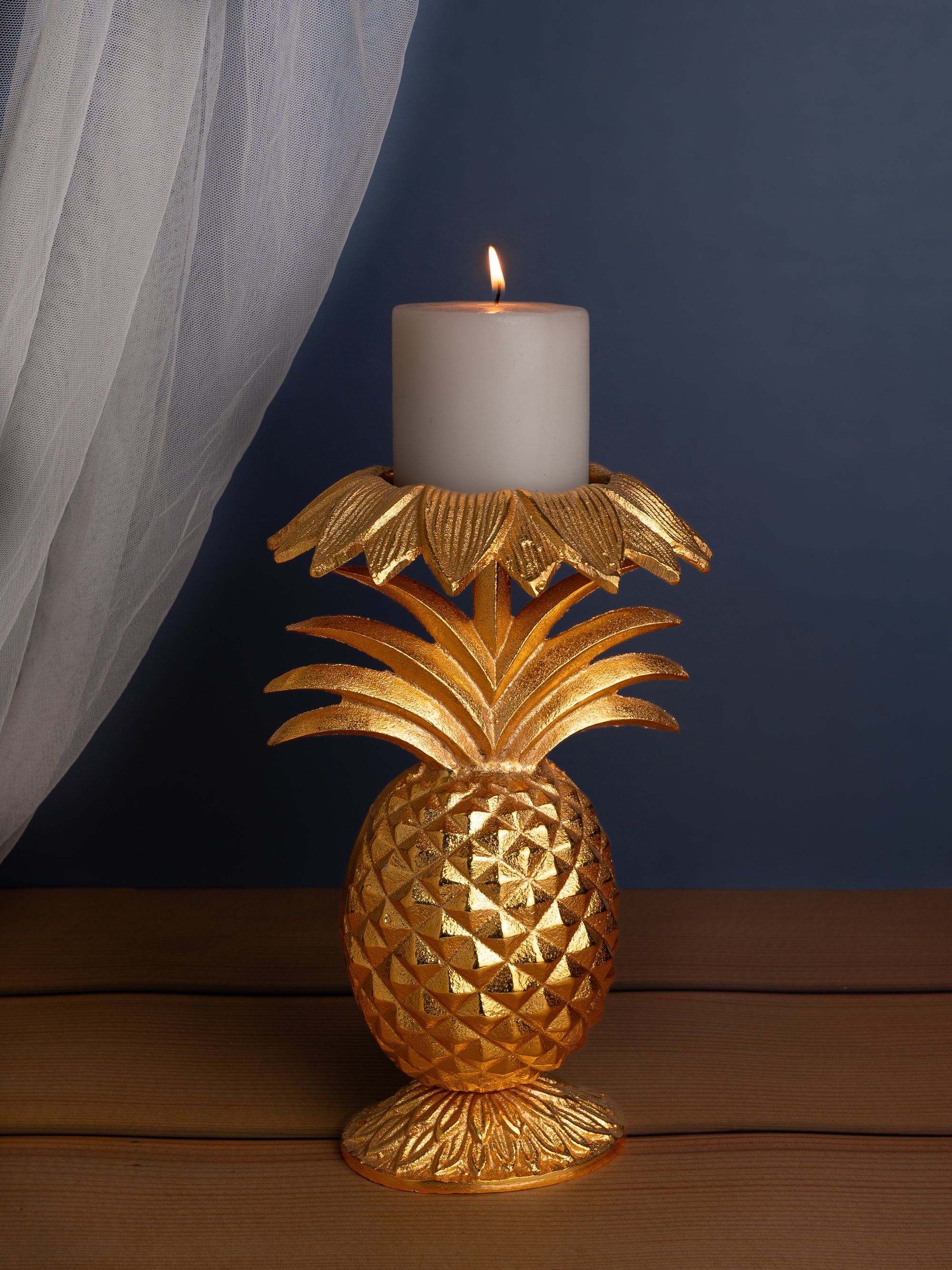 Metal Crafted Golden Pineapple Candle Holder for Table Top Use