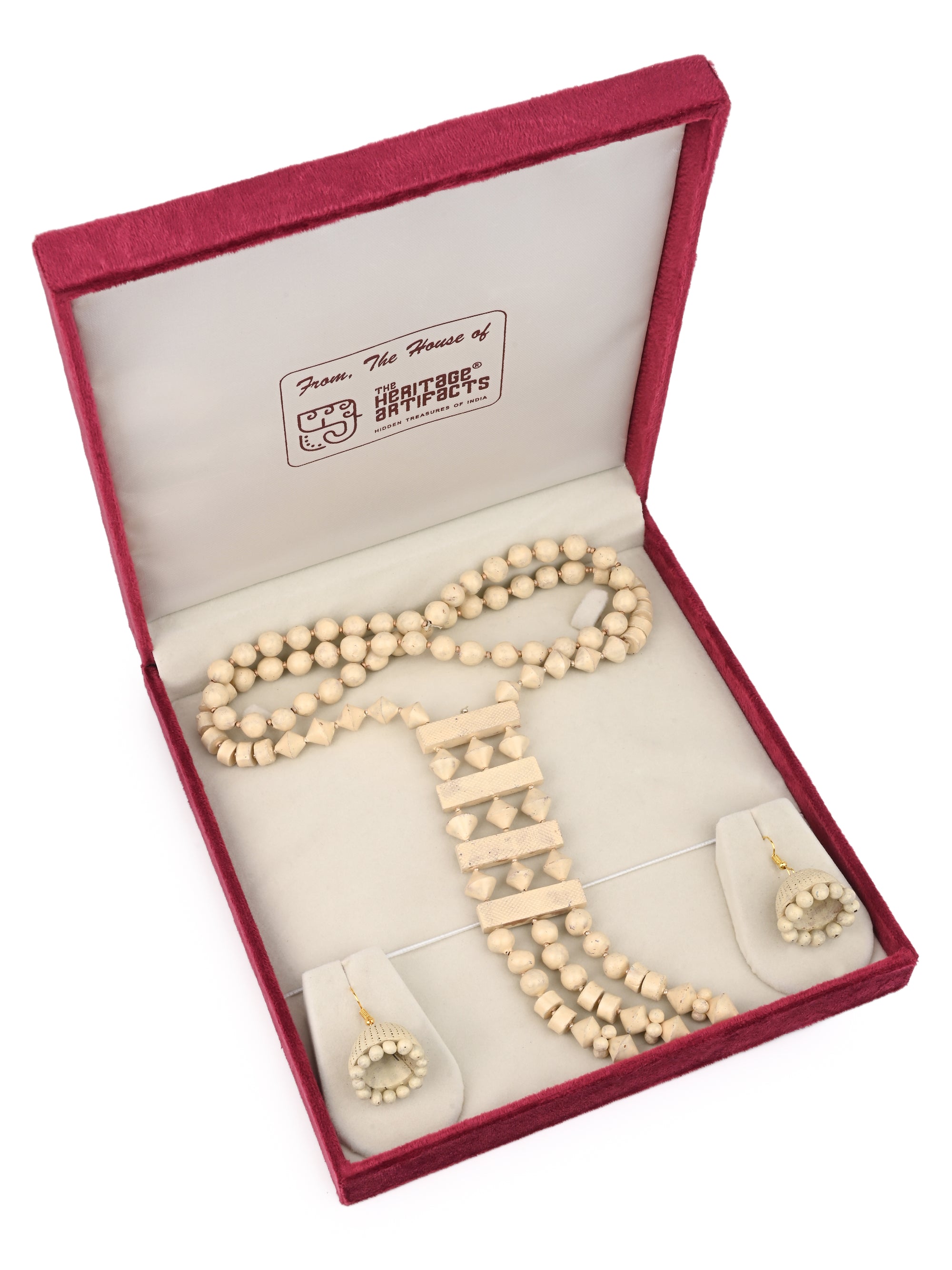 MAURYANA - Terracotta off white beaded necklace set with earrings