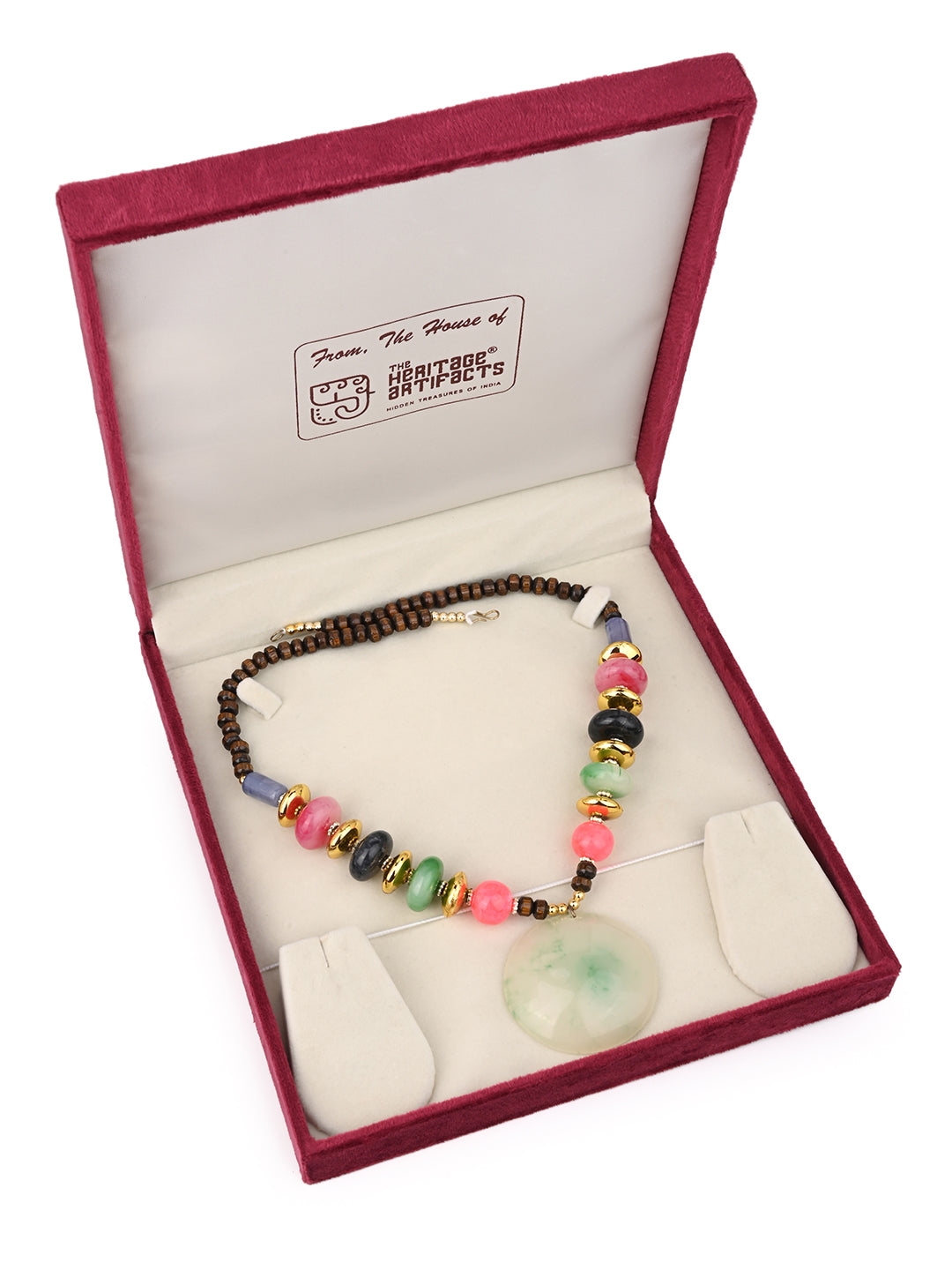 MAURYANA - Multicolor beaded necklace with blue pendant - one size