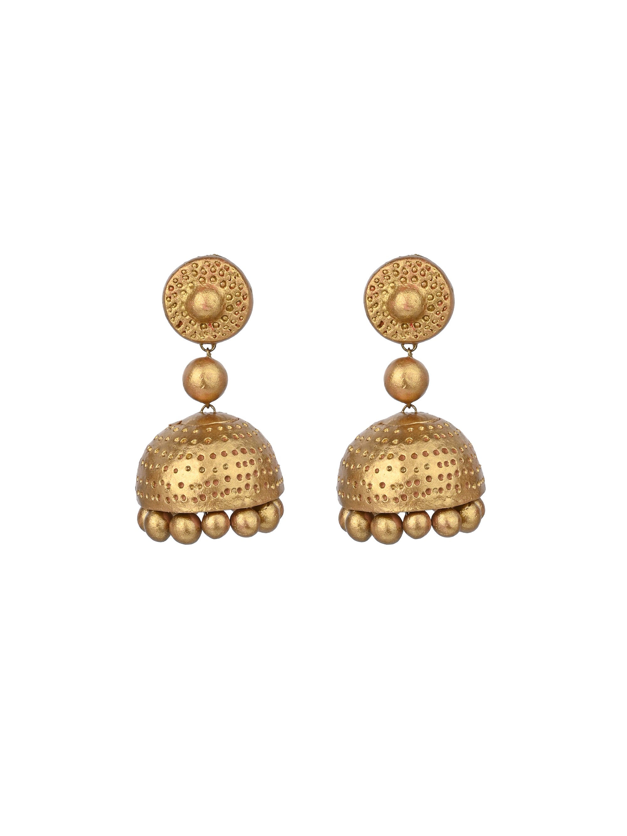 MAURYANA - Terracotta half circle gold beaded necklace set with earring - adjustable length