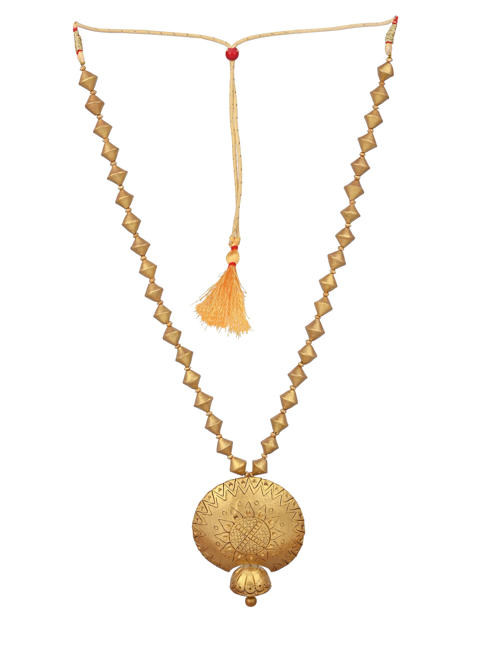 MAURYANA - Terracotta double pendant necklace set with earrings in gold and silver color options - adjustable length