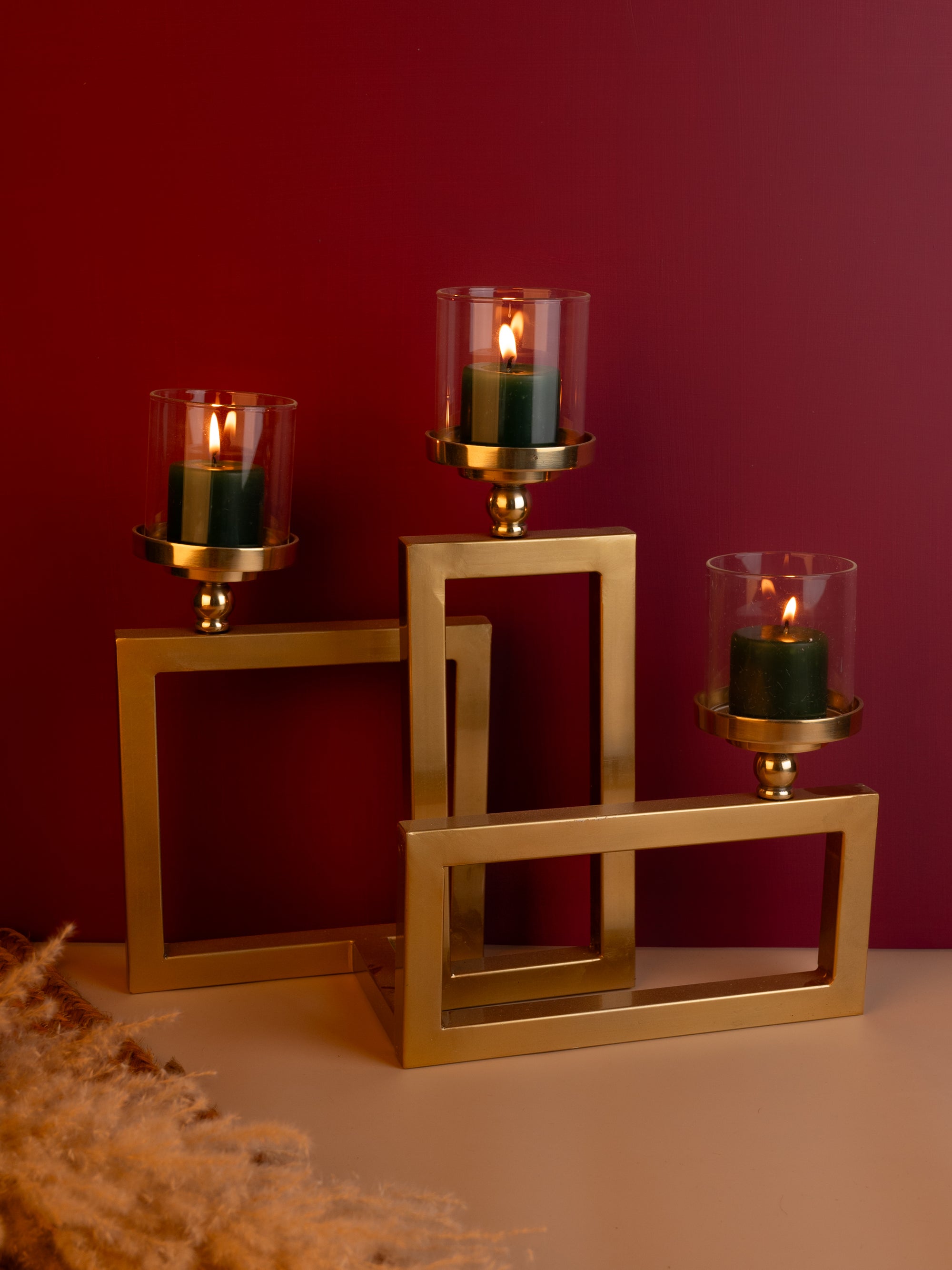 3 Step Metal Candle Holder/Stand for Home Decor - Gold