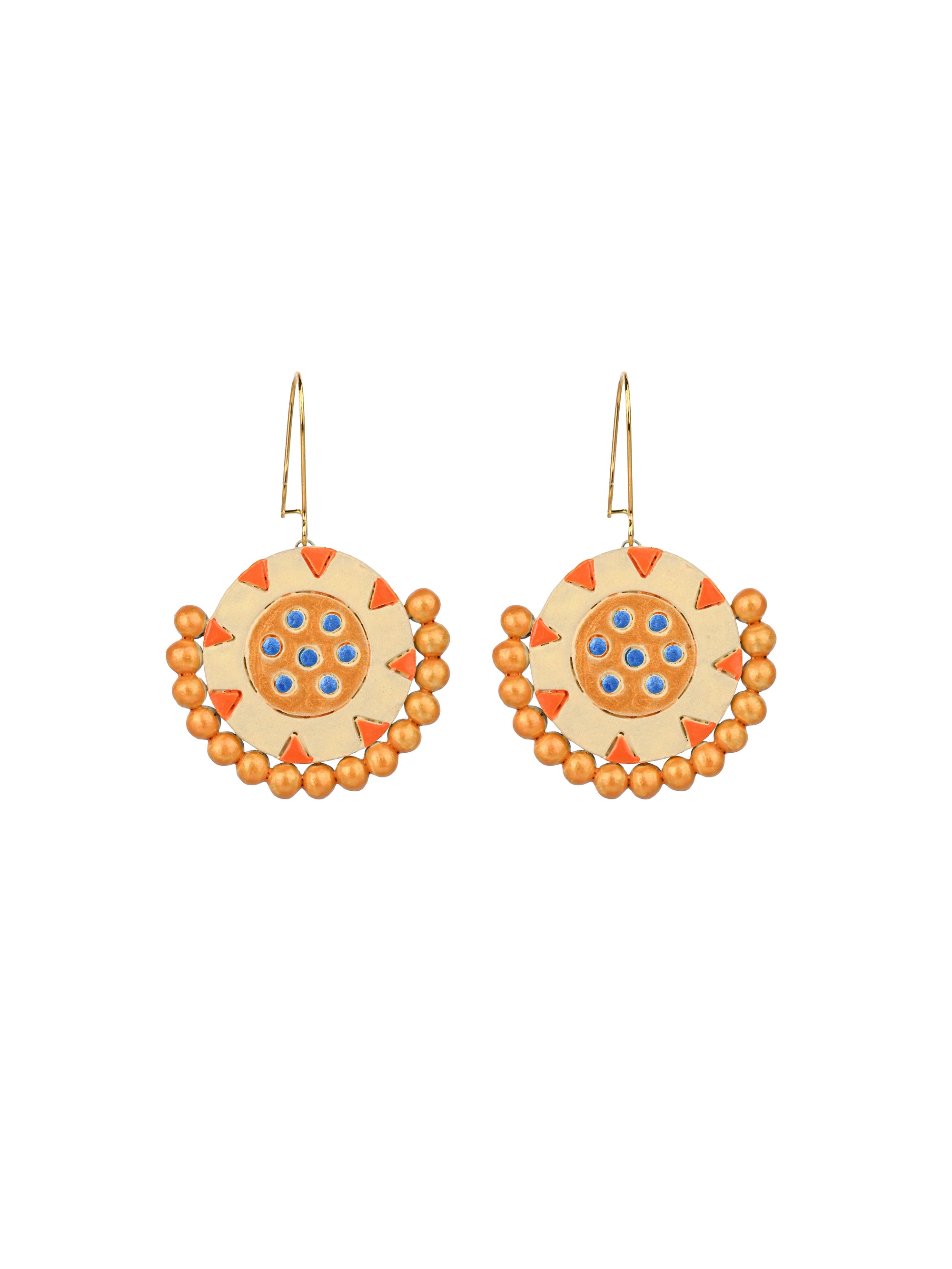 MAURYANA - Terracotta round white pendant necklace with earring set - adjustable length