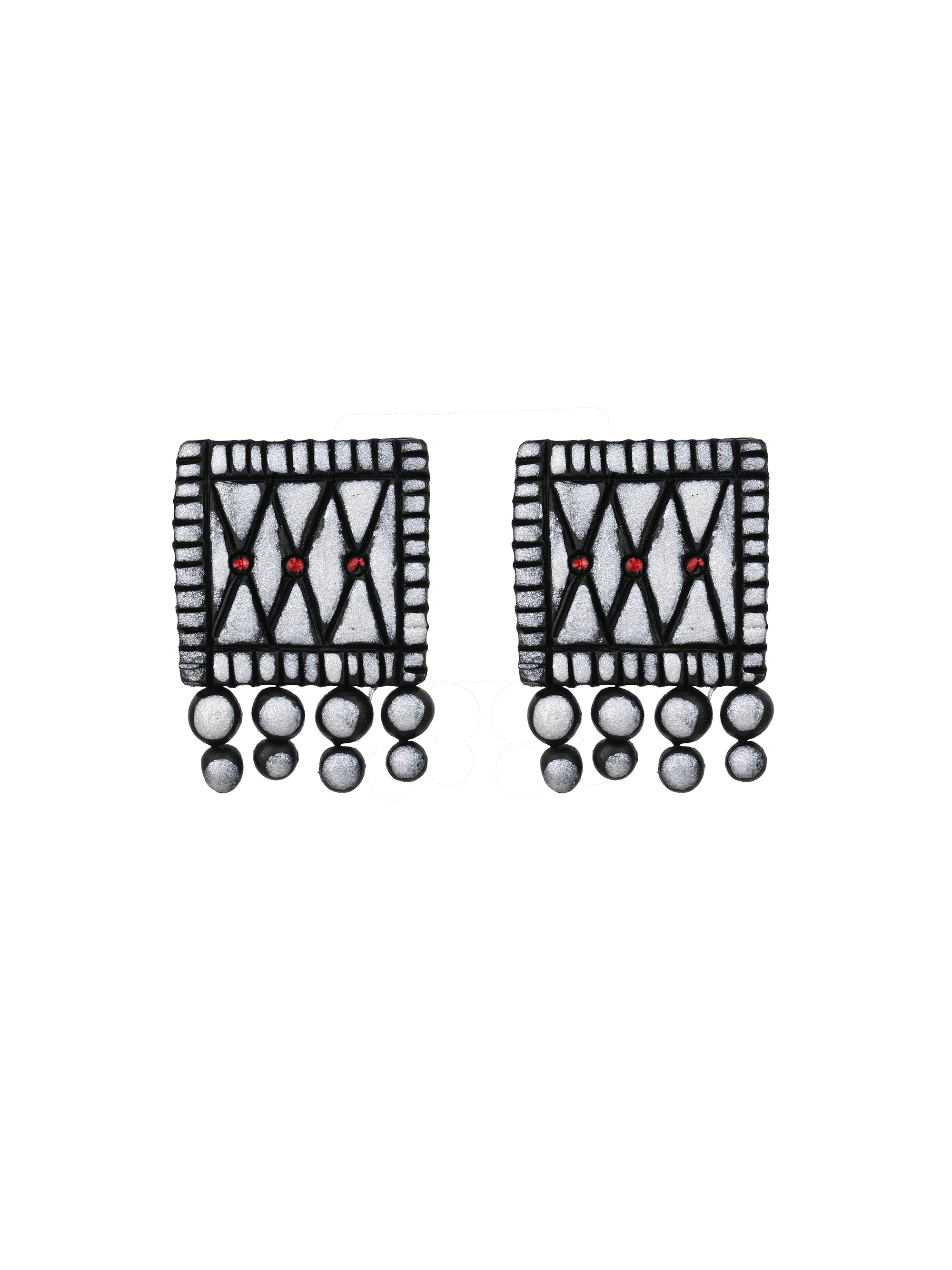 MAURYANA - Terracotta black and gold square pendant necklace set with earring available in assorted colors - adjustable length