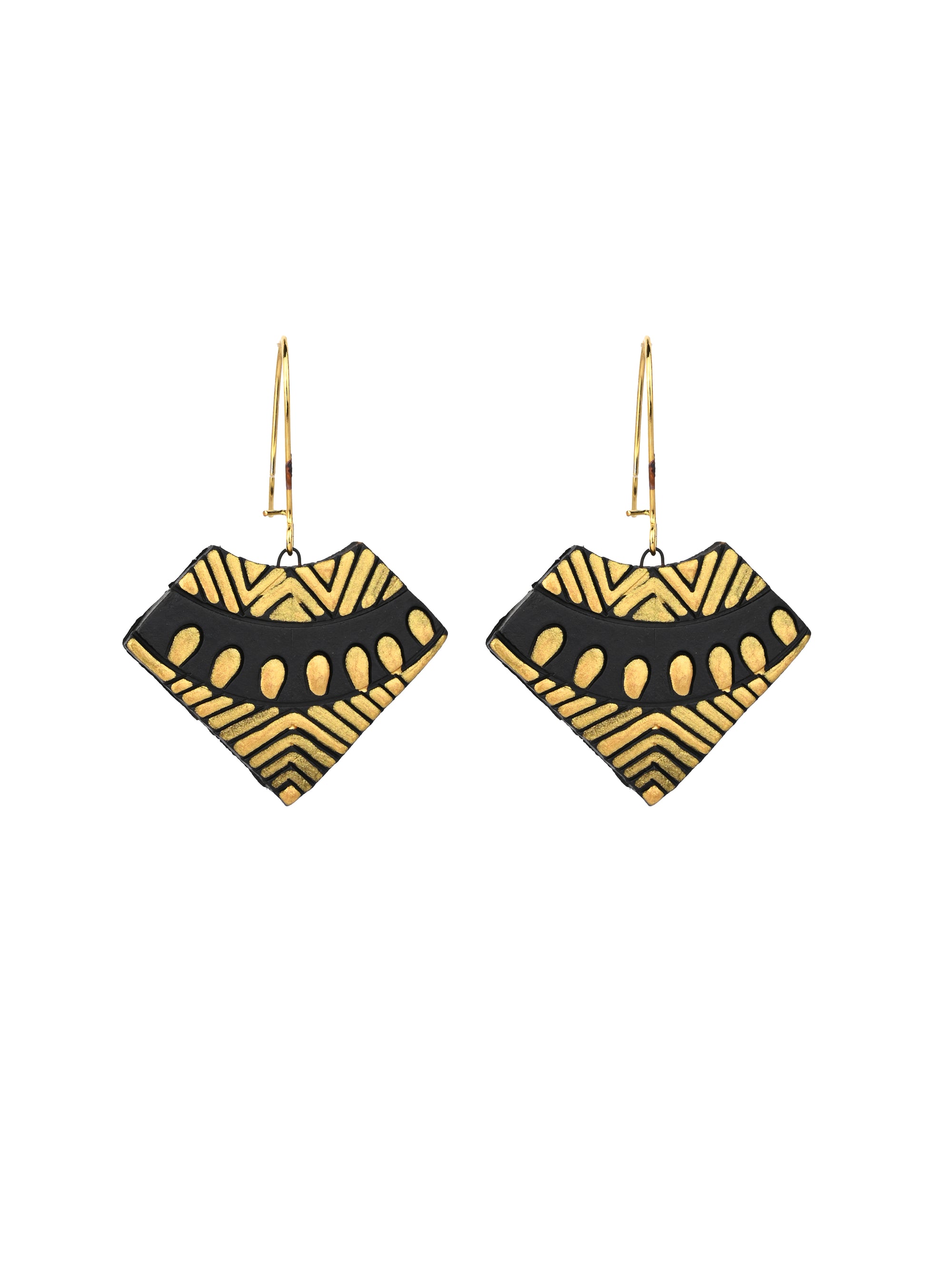 MAURYANA - Terracotta necklace and earring set in black and gold tribal design - adjustable length