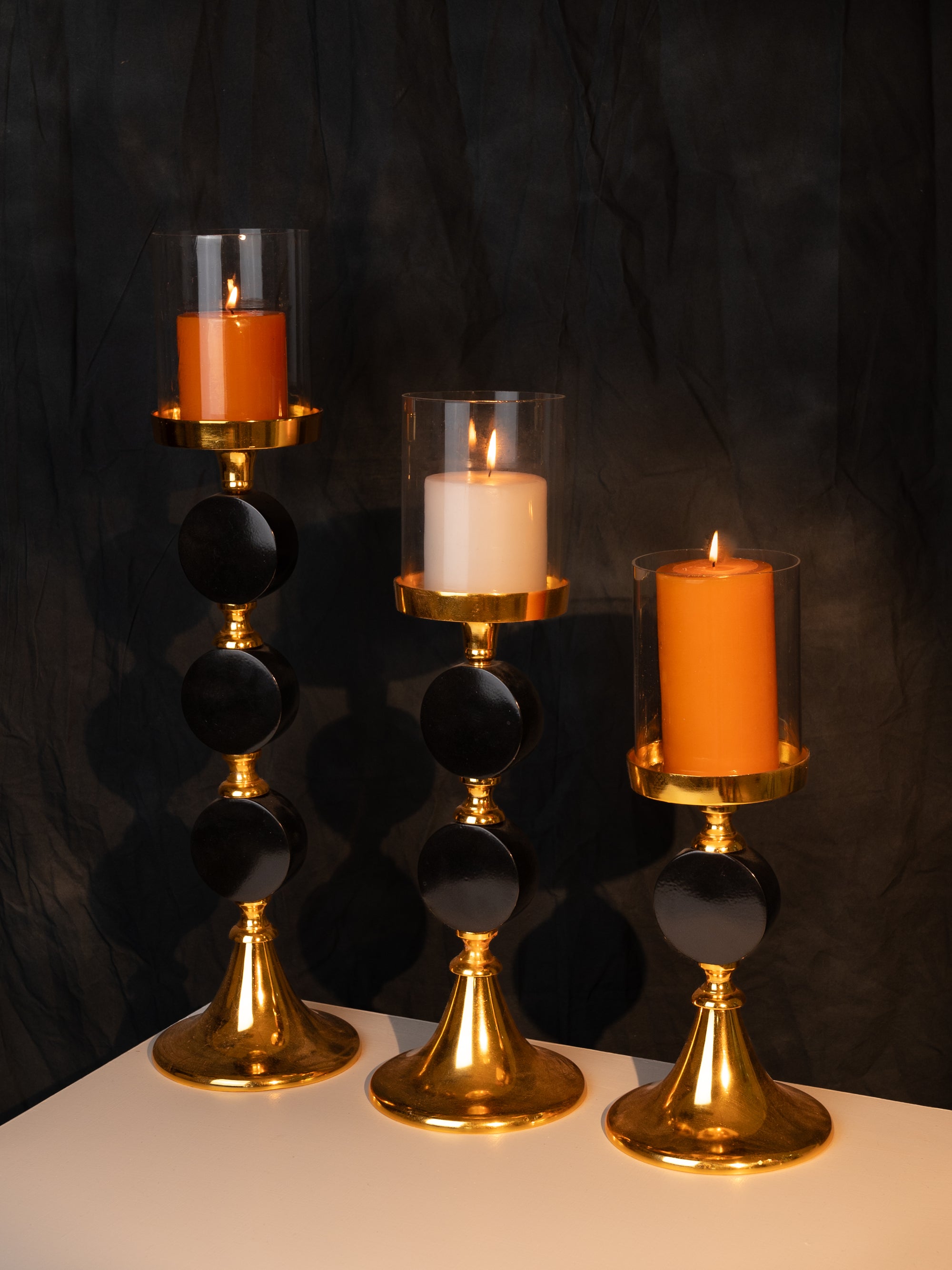 Set 3 Black and Gold Candle Holders for Home Decor and Celebrations