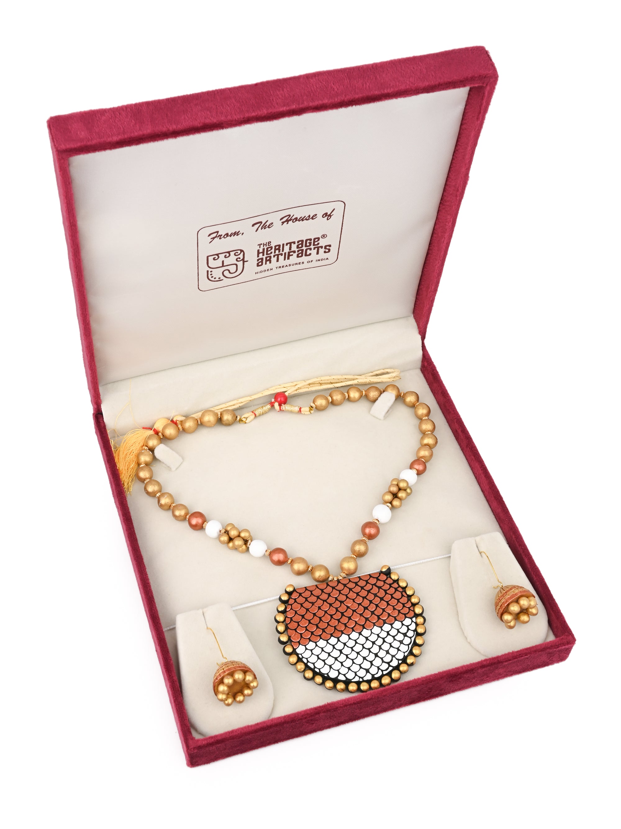 MAURYANA - Terracotta dual tone necklace set with earrings in assorted colors - adjustable length