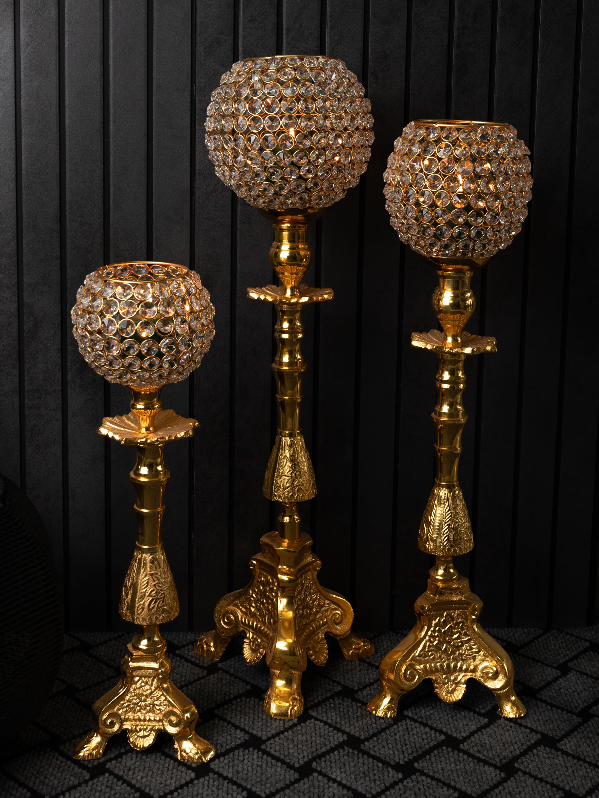 Set of 3 Big Size Candle Holder / Stand for Floor Use - Gold