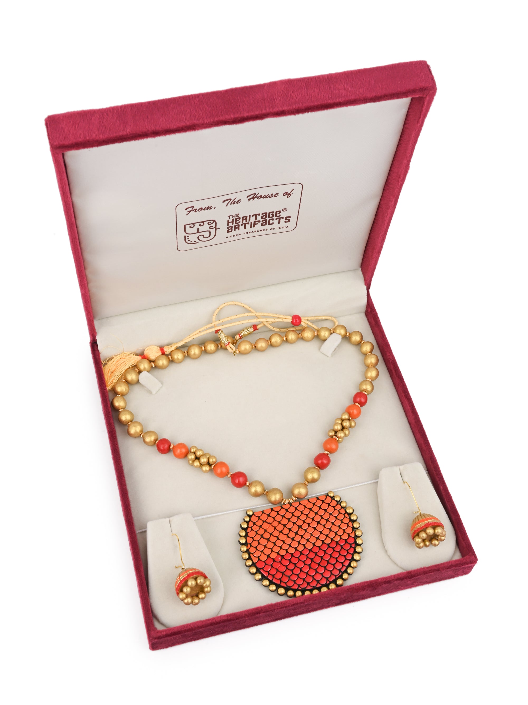 MAURYANA - Terracotta dual tone necklace set with earrings in assorted colors - adjustable length