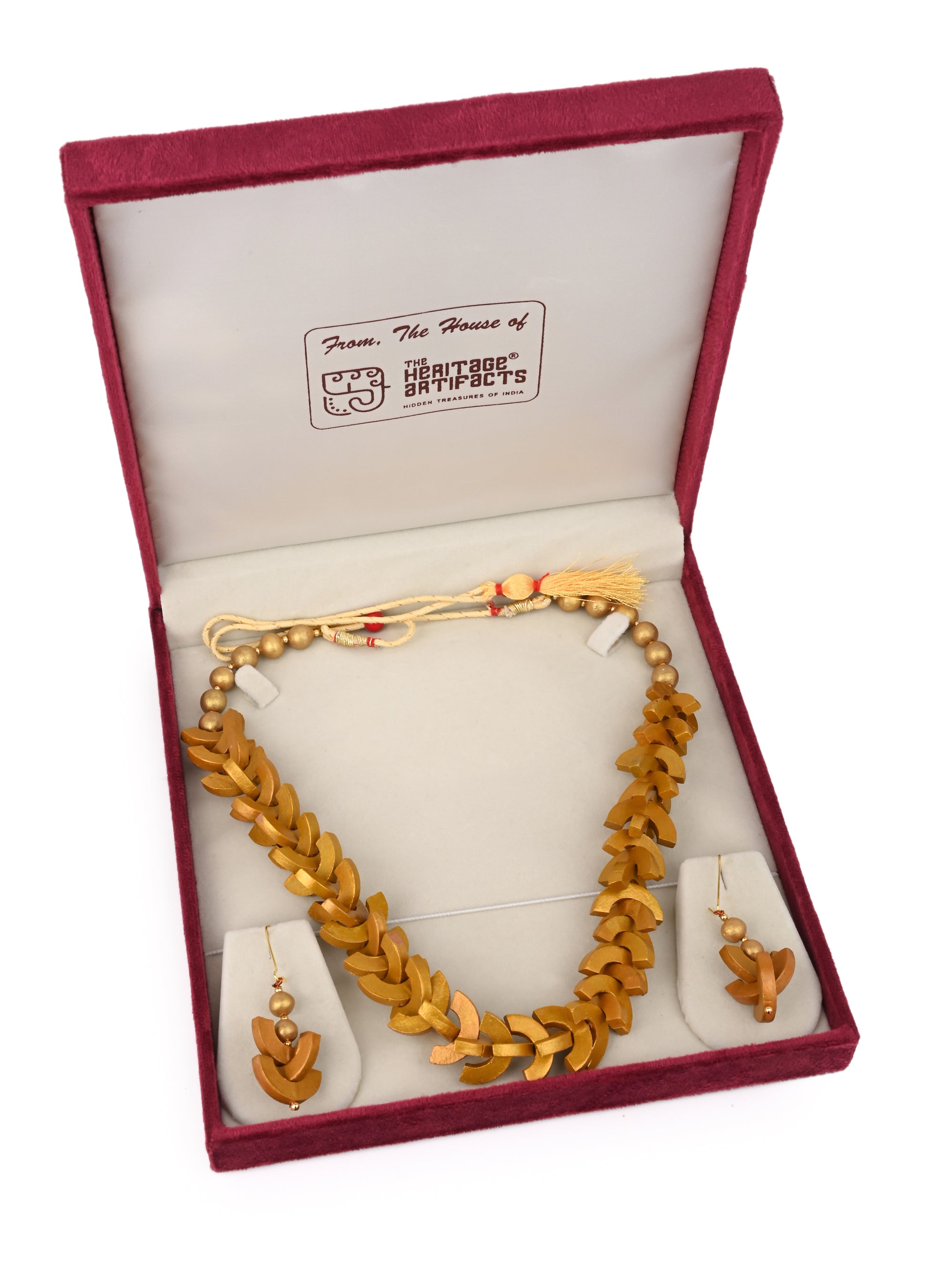MAURYANA - Terracotta abstract design gold color necklace set with earrings - adjustable length