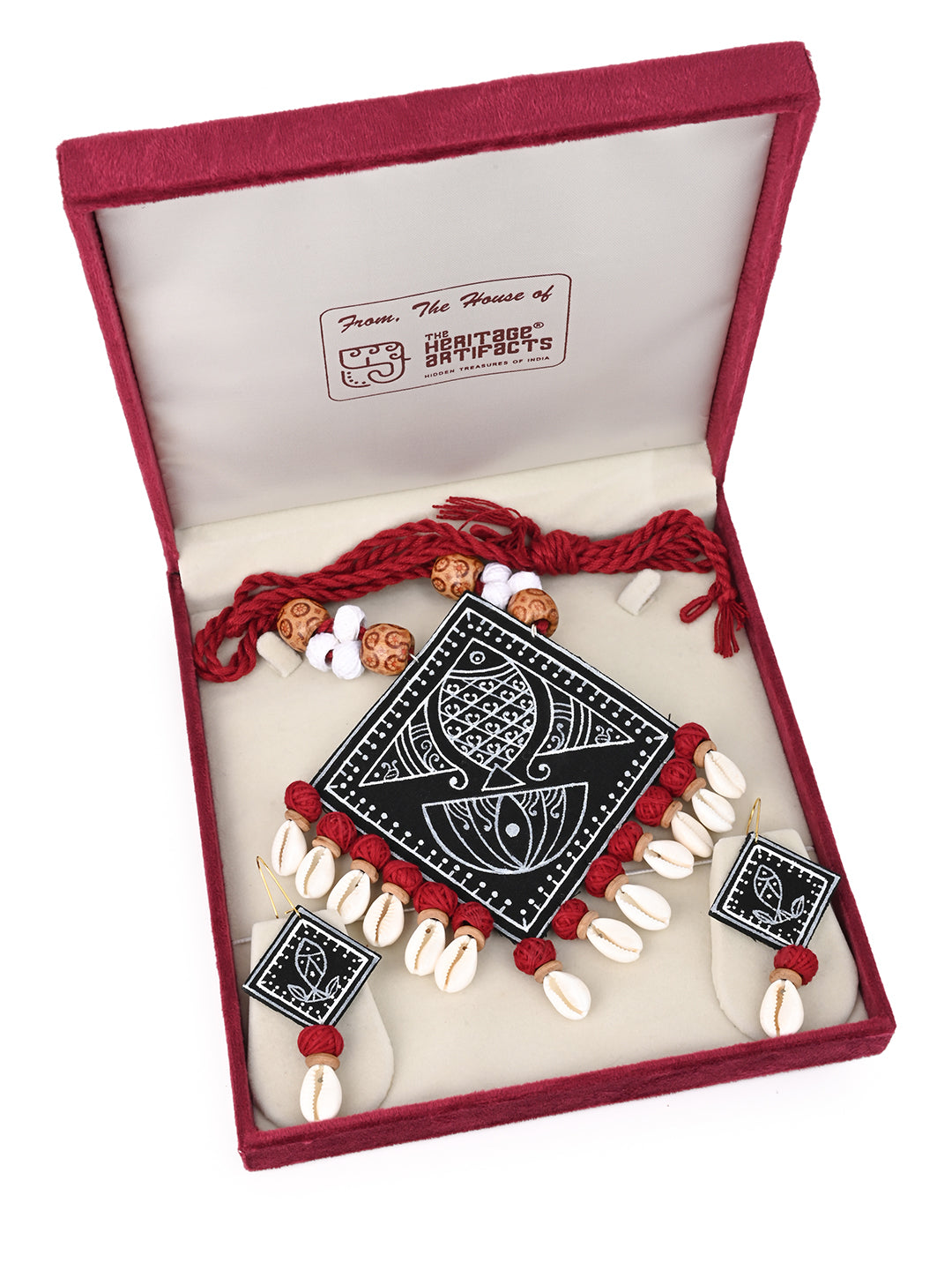 MAURYANA - Fabric crafted big black pendant necklace set with earrings - adjustable length
